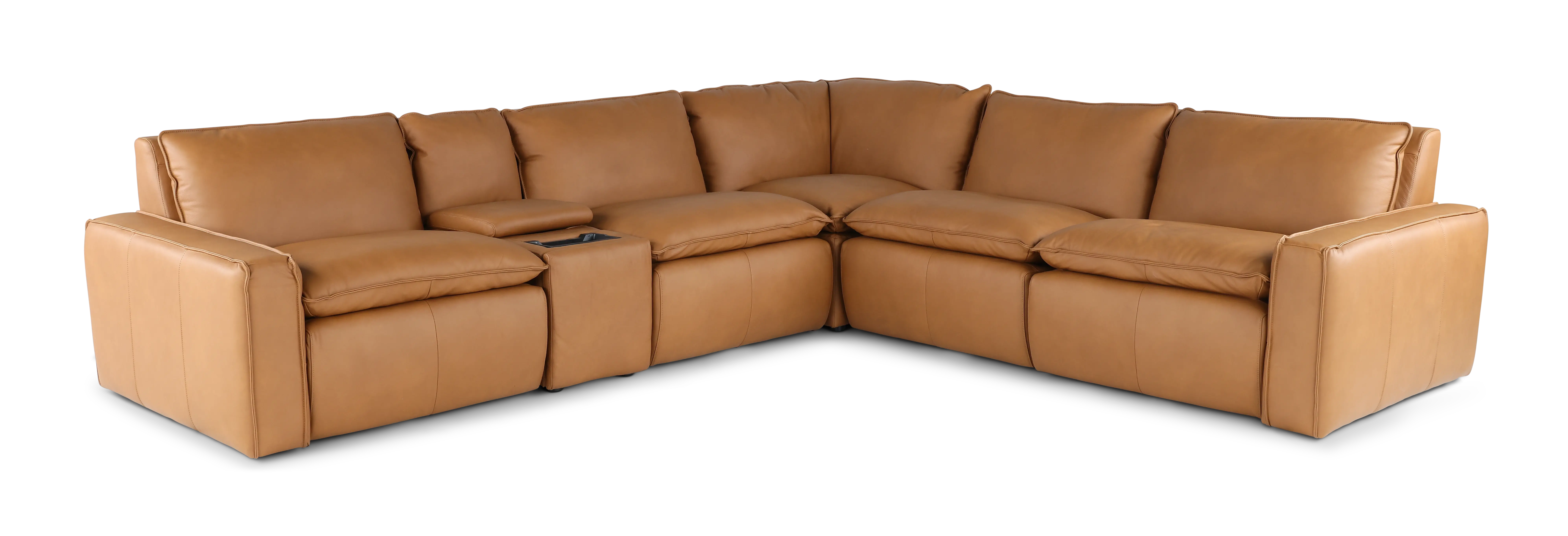 Oslo Tan Leather 6 Piece Sectional with Console-1