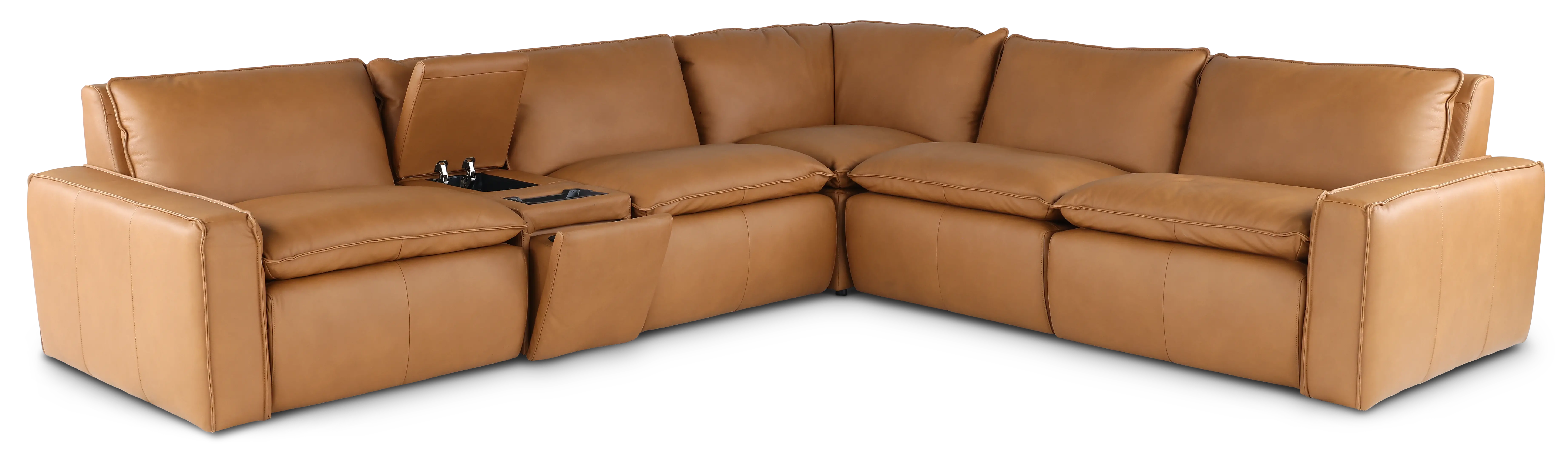 Oslo Tan Leather 6 Piece Sectional with Console-2