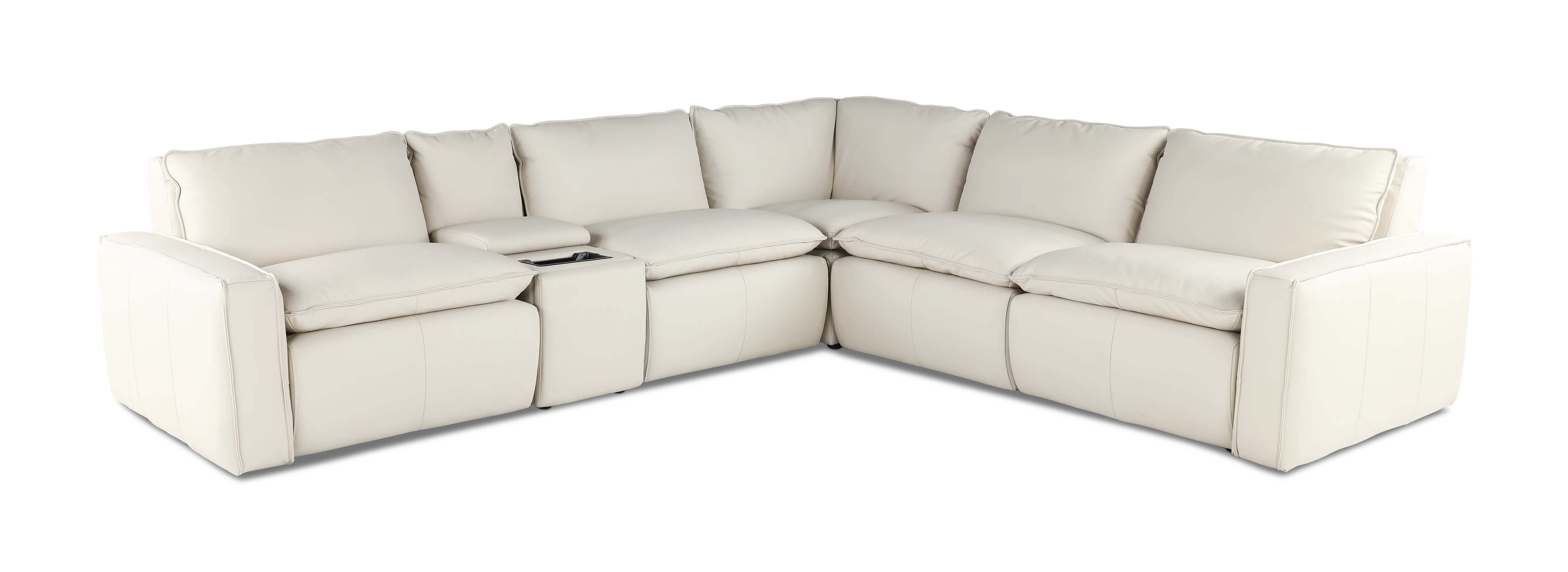 Oslo Off-White Leather 6 Piece Sectional with Console-1