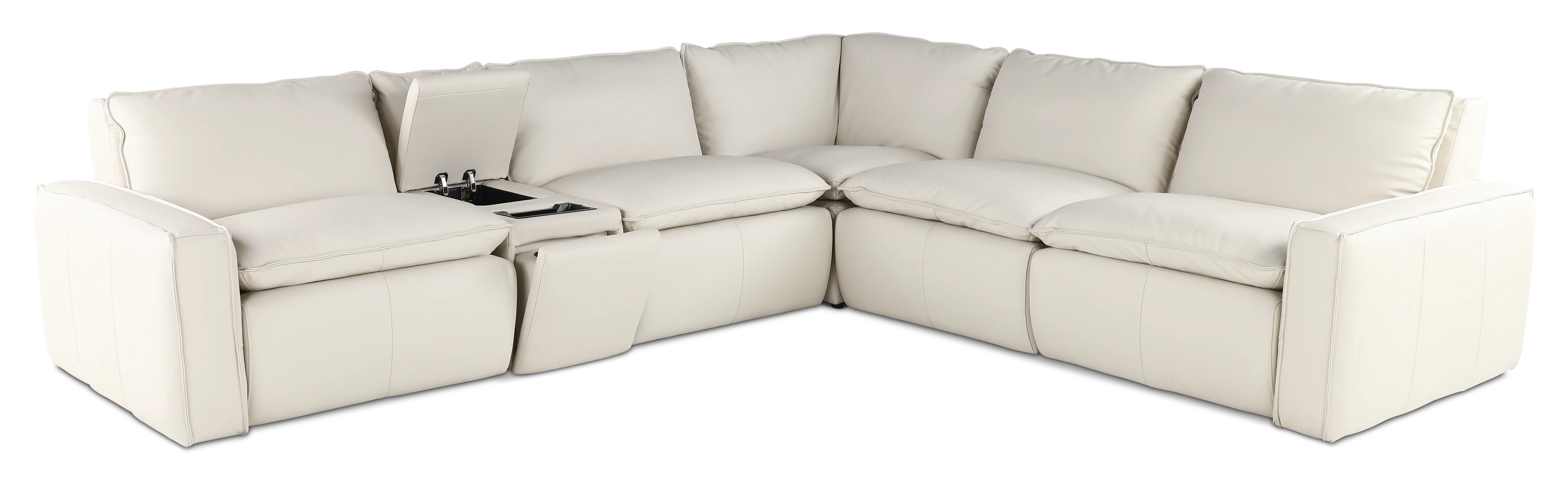 Oslo Off-White Leather 6 Piece Sectional with Console-2
