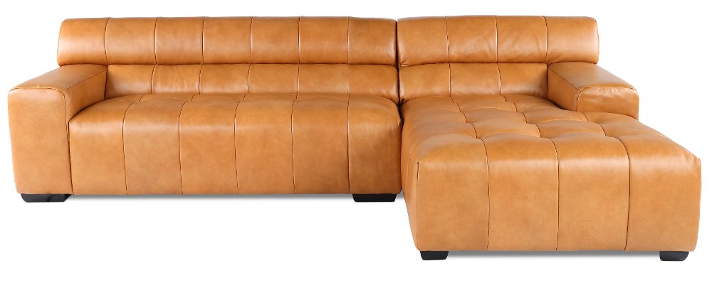 Irvine Saddle Brown Leather 2 Piece Chaise Sectional