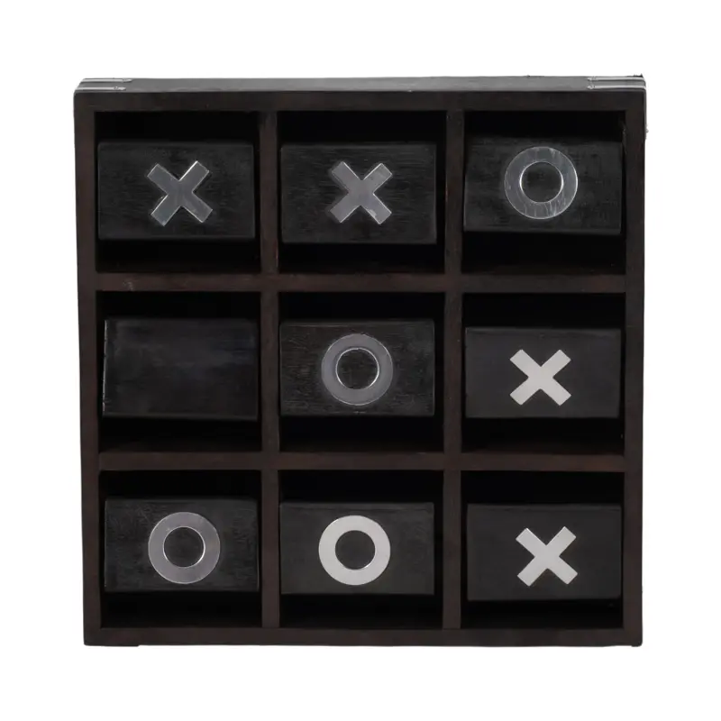 Wood and Black Revolving Tic Tac Toe Game