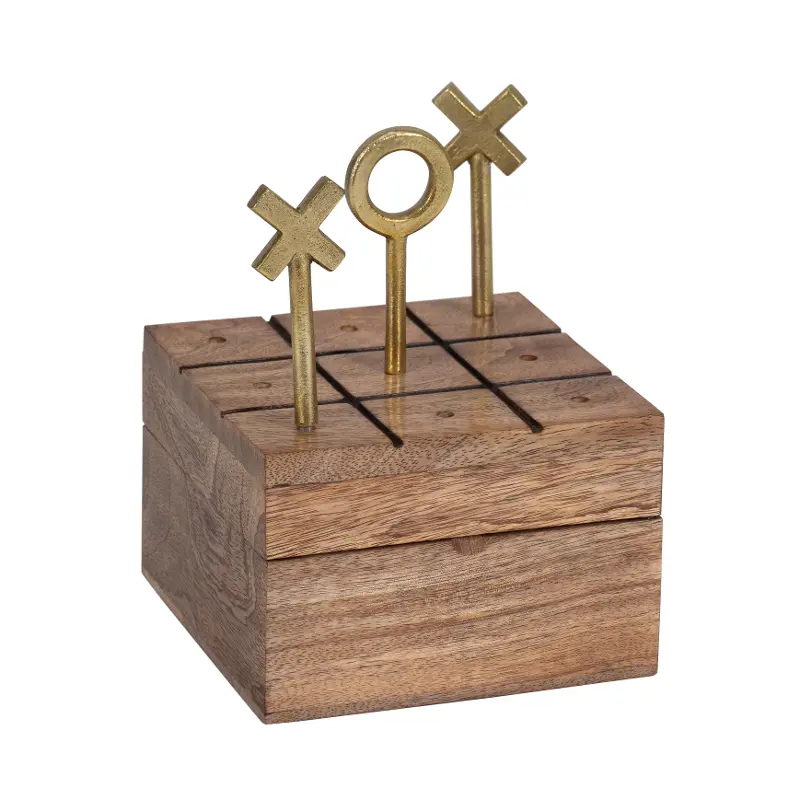 Wood and Gold Tic Tac Toe Decor