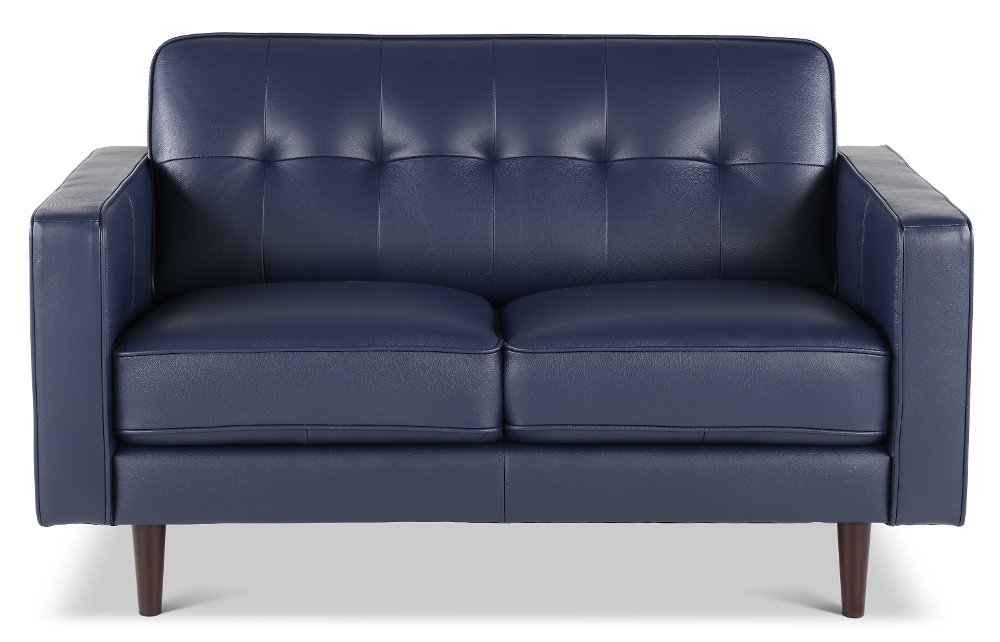 Stark Blue Leather Loveseat