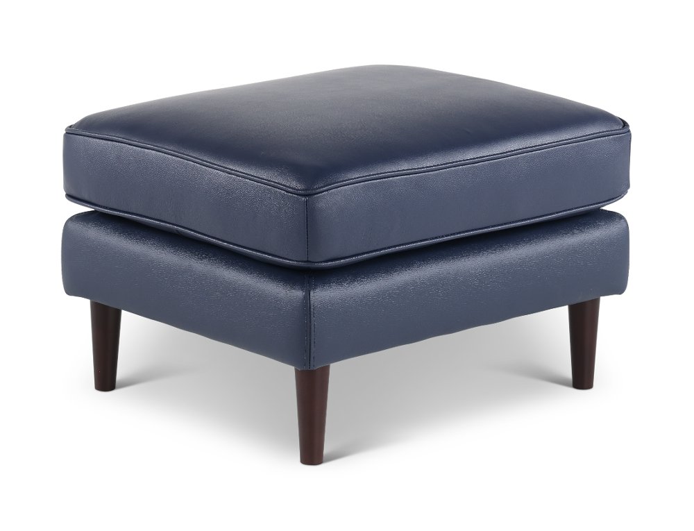 Stark Blue Leather Ottoman