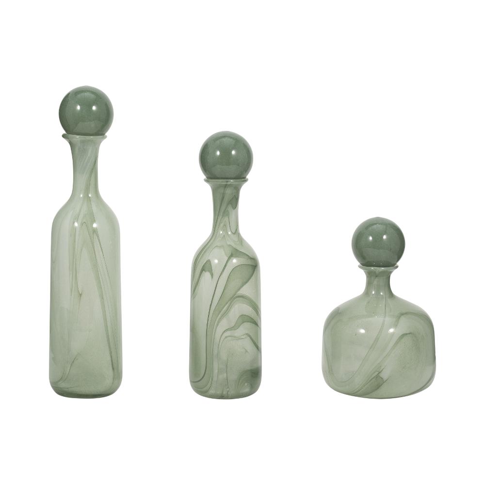 Verena Green Glass Bottles Set of 3