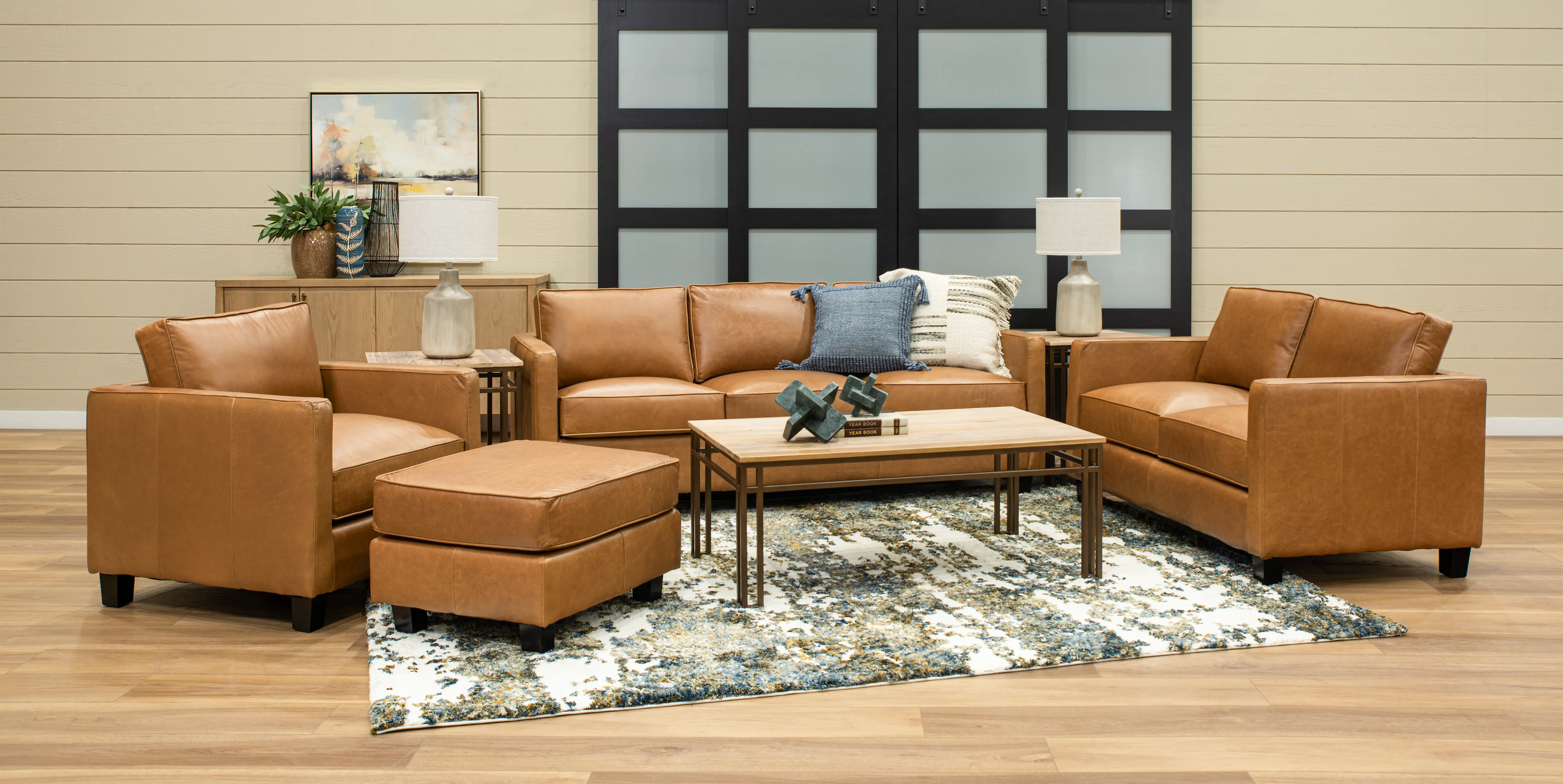 Winston Chestnut Brown Leather Ottoman-1