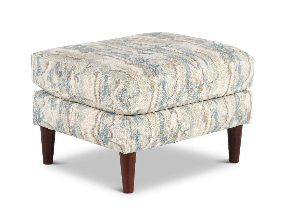 Kinley Abstract Blue and Cream Ottoman