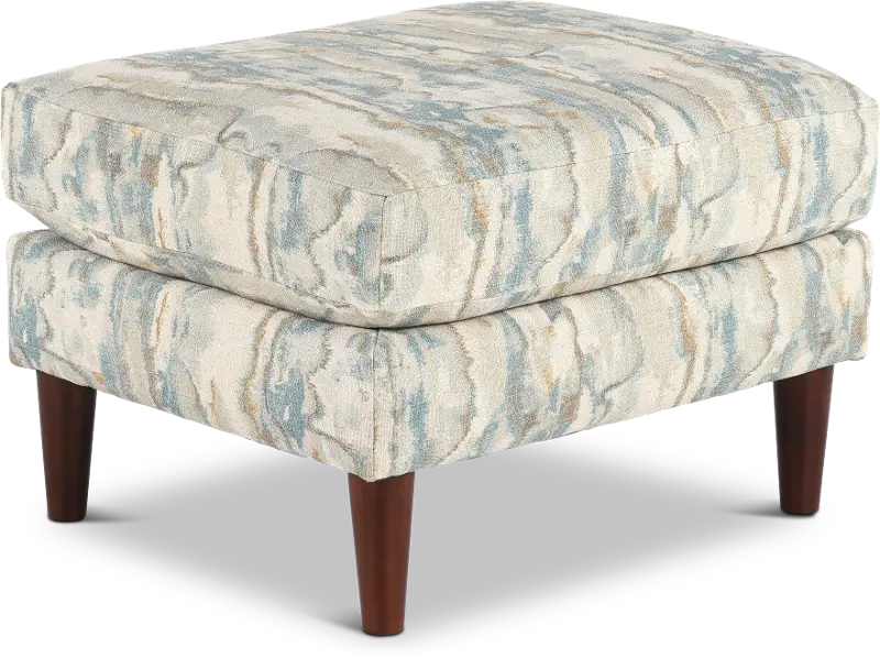 Kinley Abstract Blue and Cream Ottoman