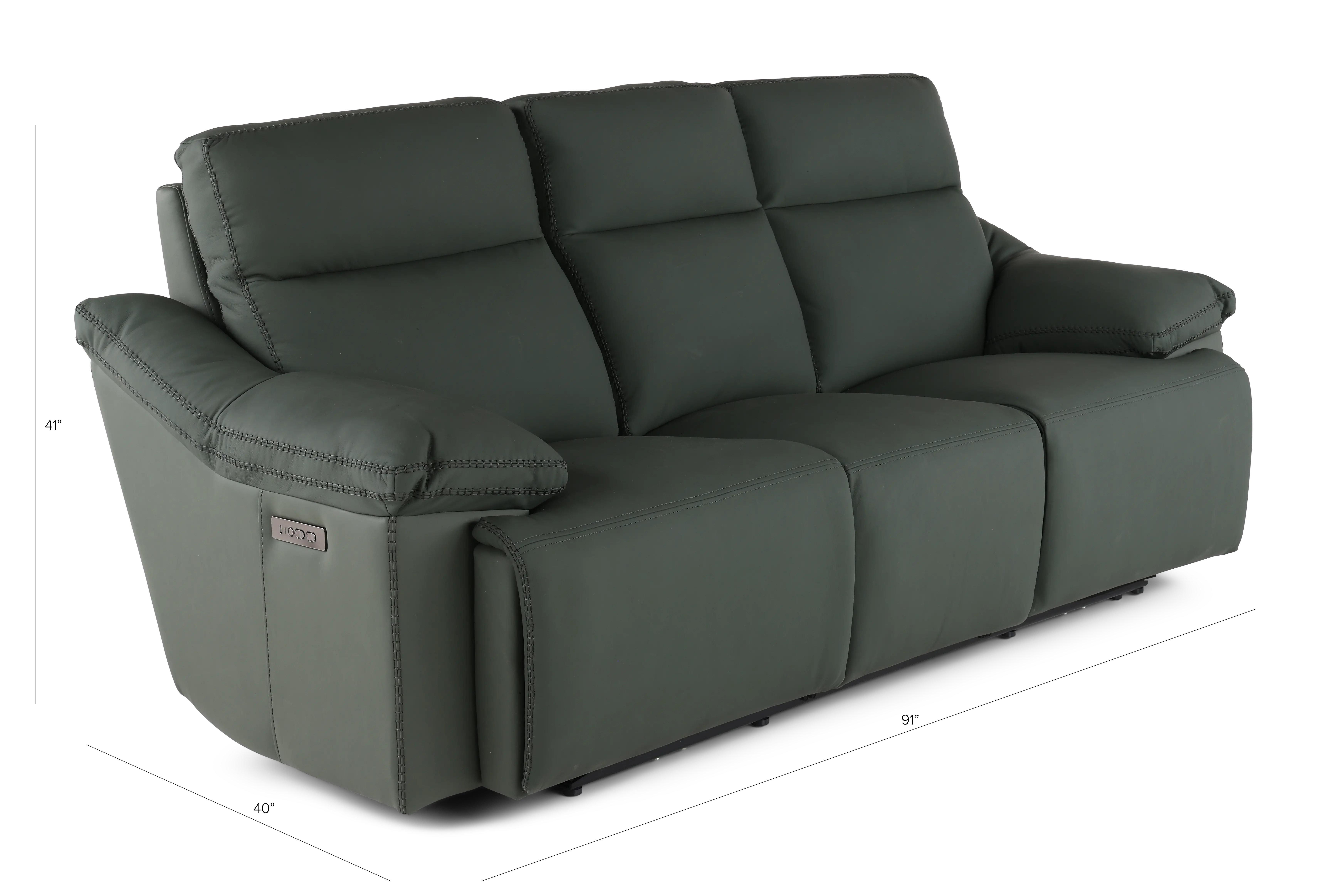 Istanbul Dark Green Leather Power Reclining Sofa with Power Headrests-2