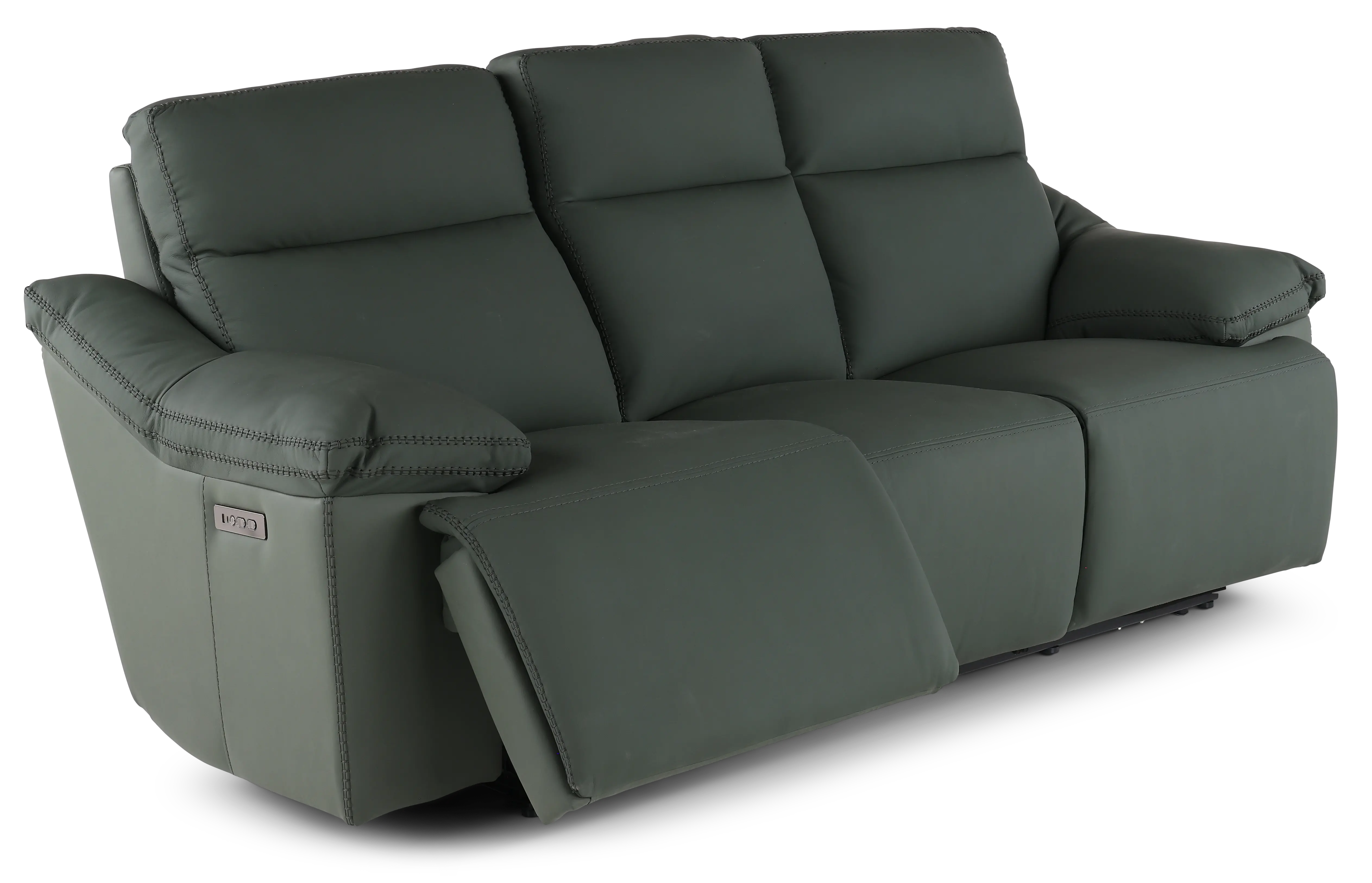 Istanbul Dark Green Leather Power Reclining Sofa with Power Headrests-4