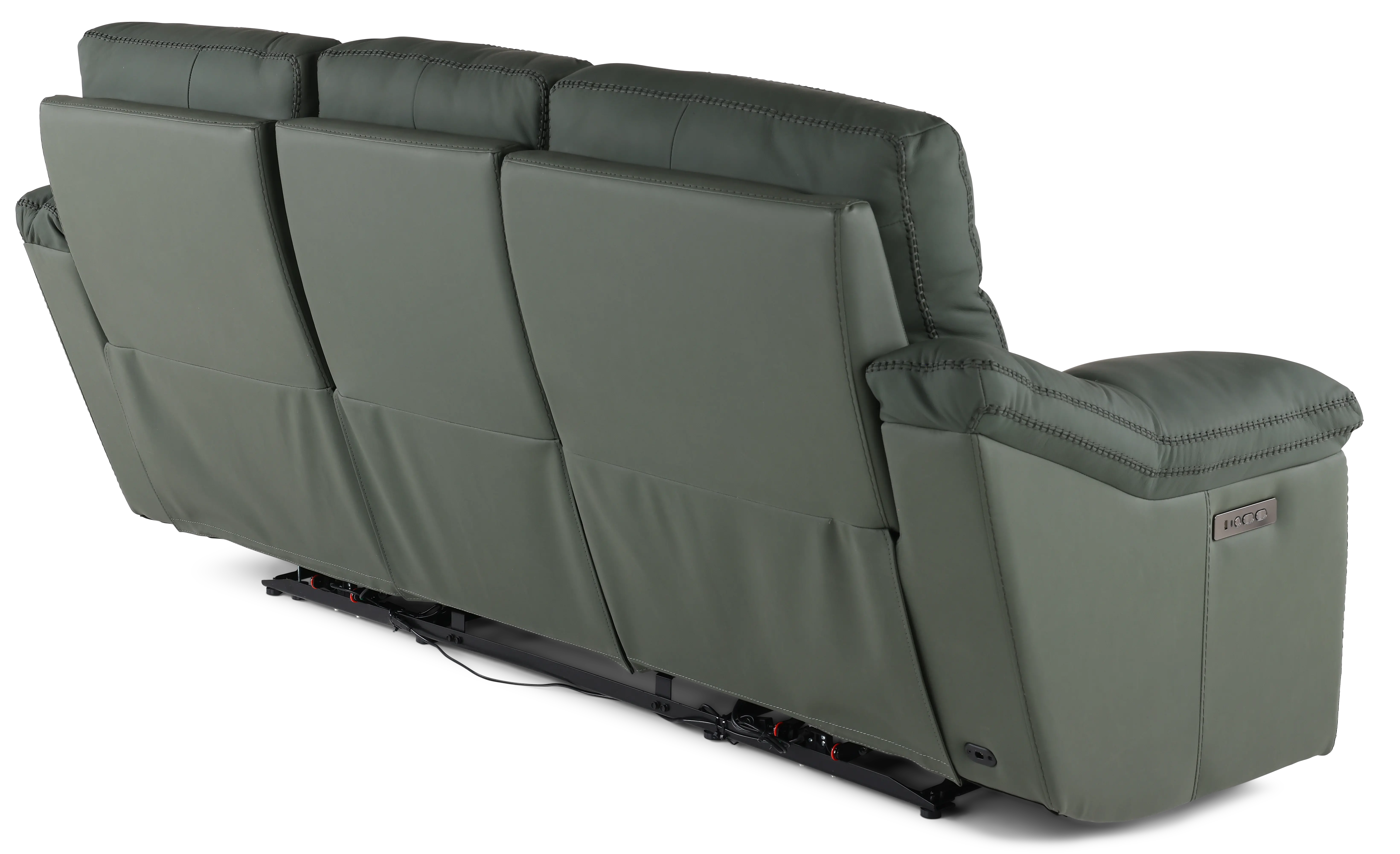 Istanbul Dark Green Leather Power Reclining Sofa with Power Headrests-5