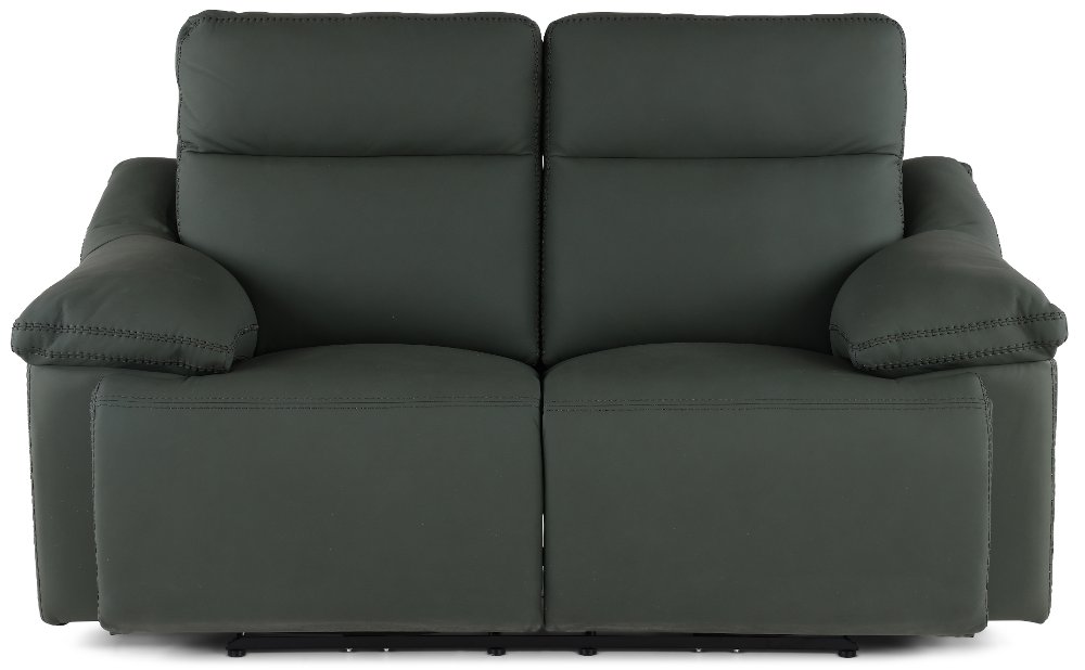 Istanbul Dark Green Leather Power Reclining Loveseat with Power Headrests