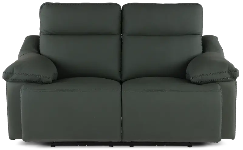 Istanbul Dark Green Leather Power Reclining Loveseat with Power Headrests