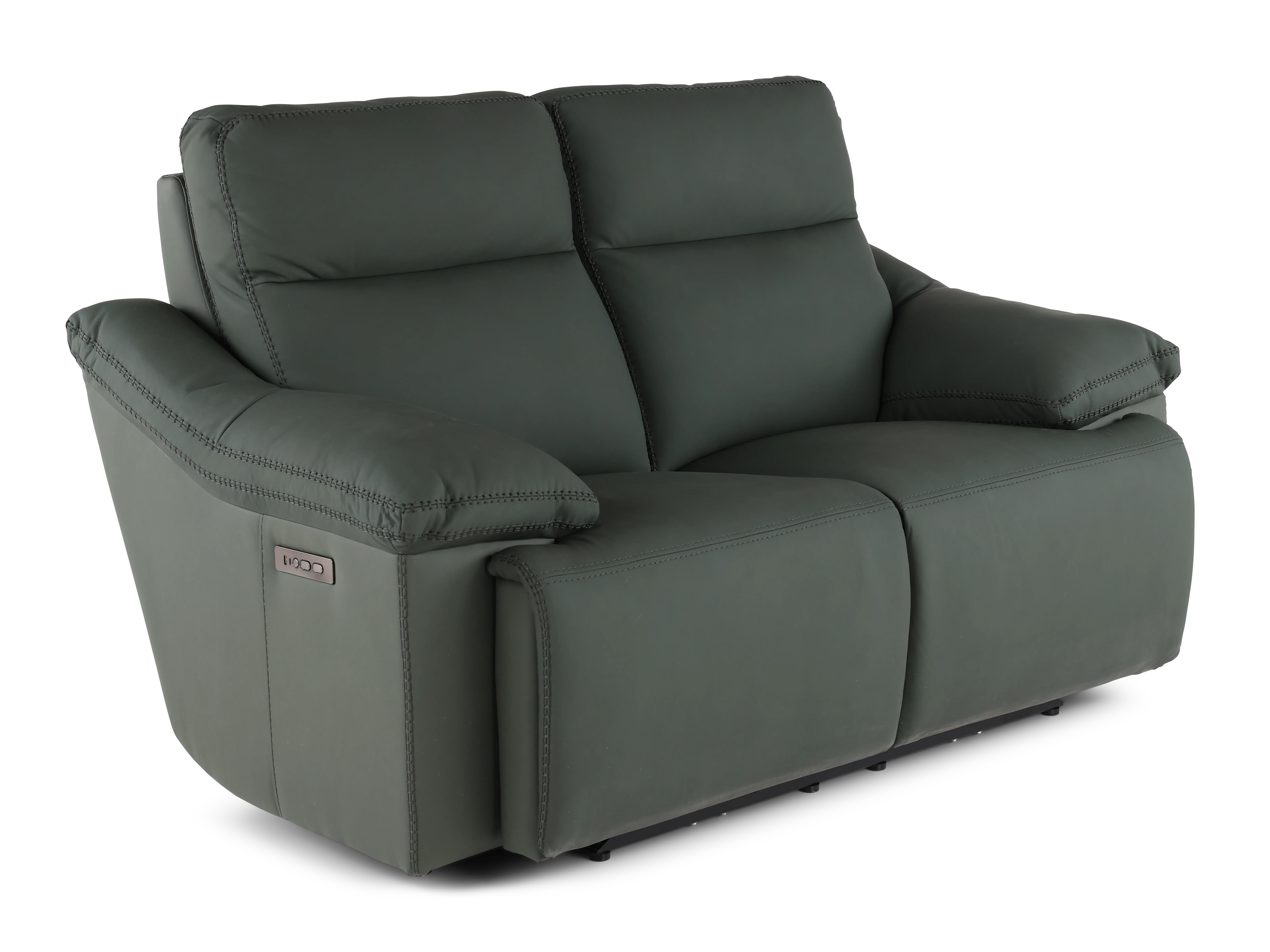 Istanbul Dark Green Leather Power Reclining Loveseat with Power Headrests-3