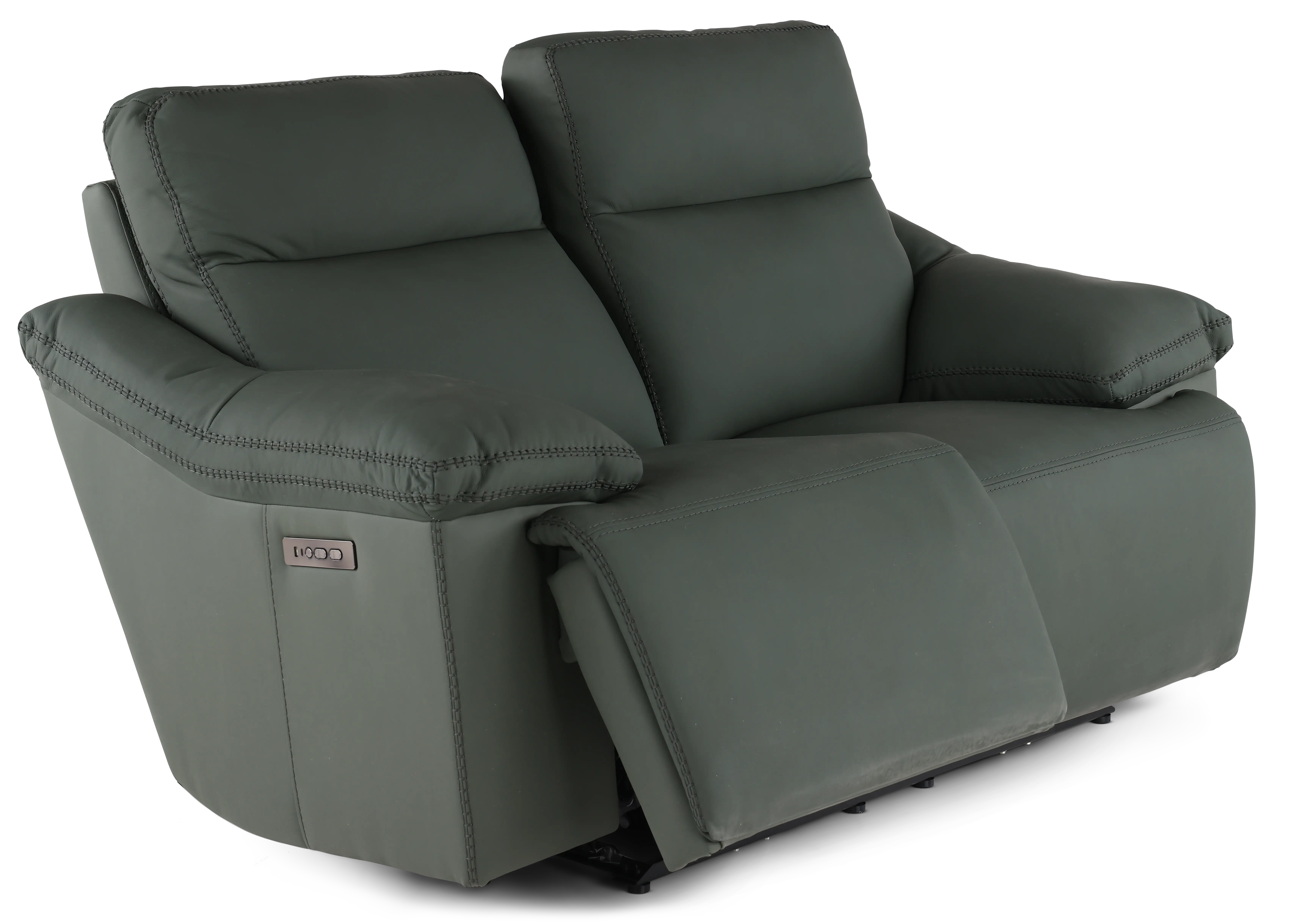 Istanbul Dark Green Leather Power Reclining Loveseat with Power Headrests-4