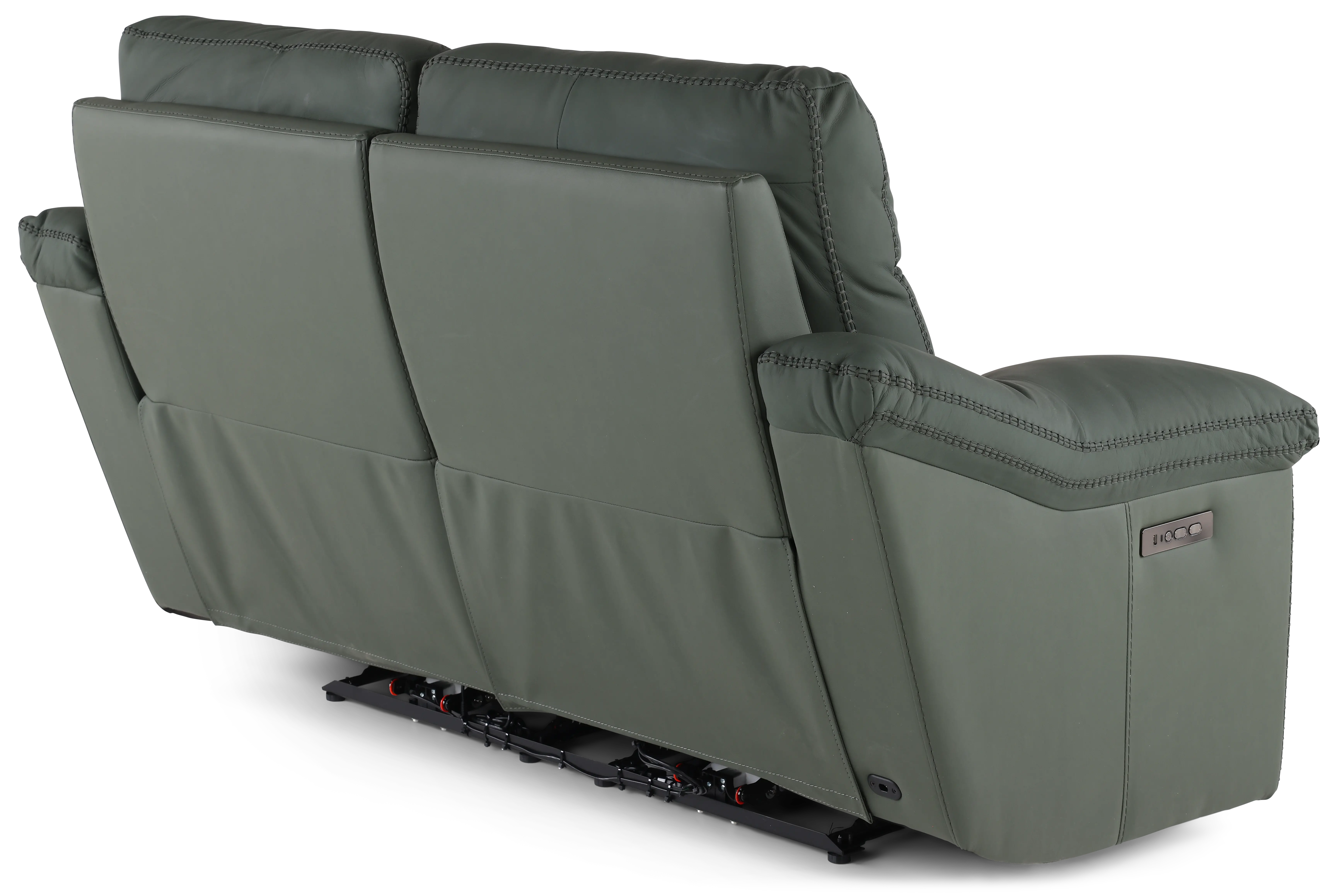 Istanbul Dark Green Leather Power Reclining Loveseat with Power Headrests-5