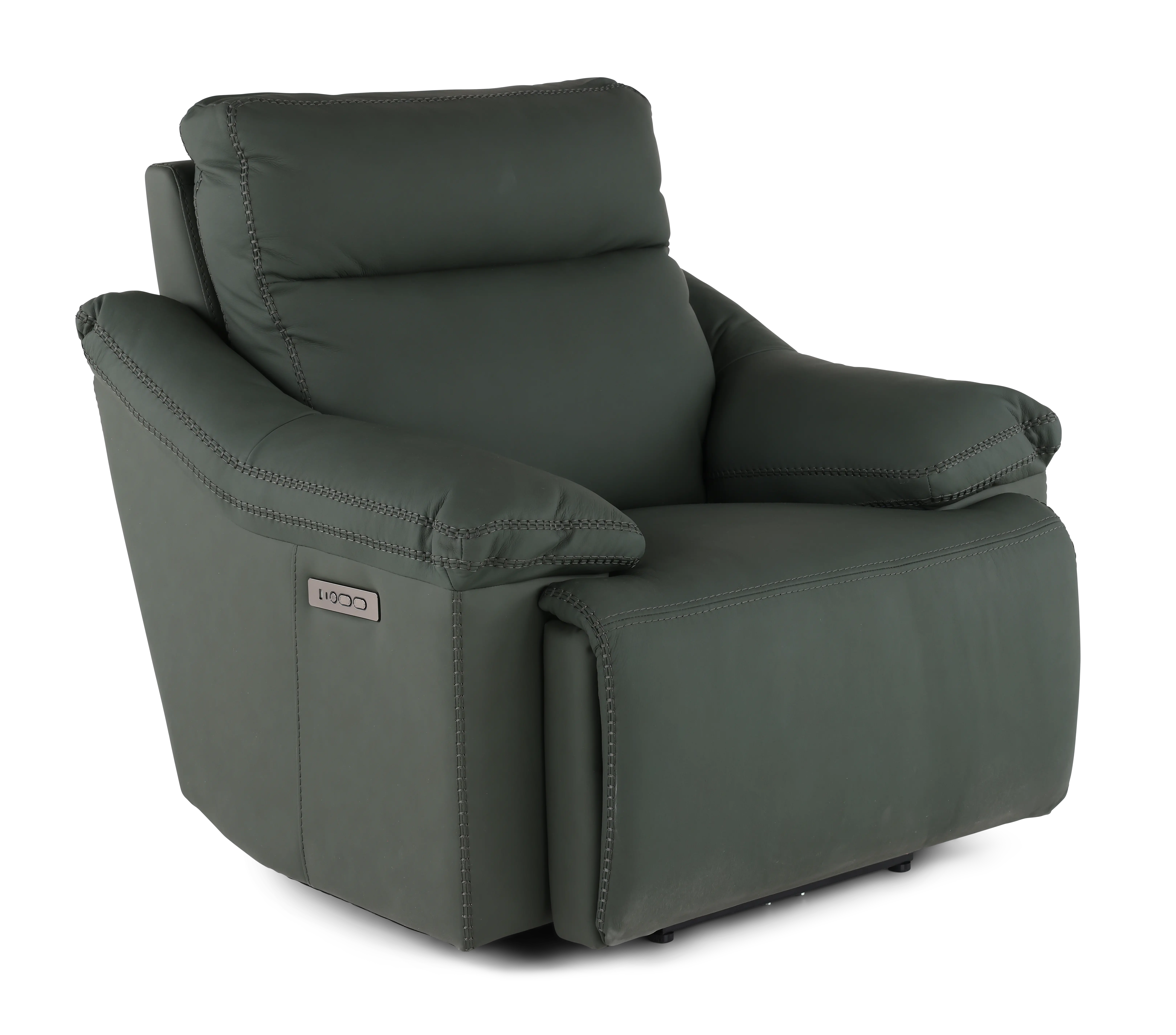 Istanbul Dark Green Leather Power Recliner with Power Headrest-1