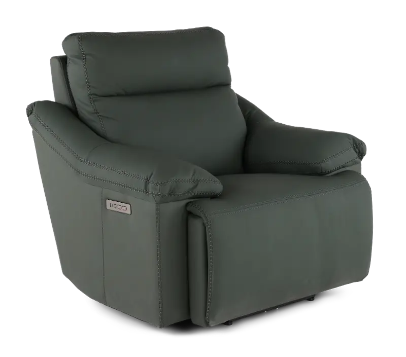 Istanbul Dark Green Leather Power Recliner with Power Headrest