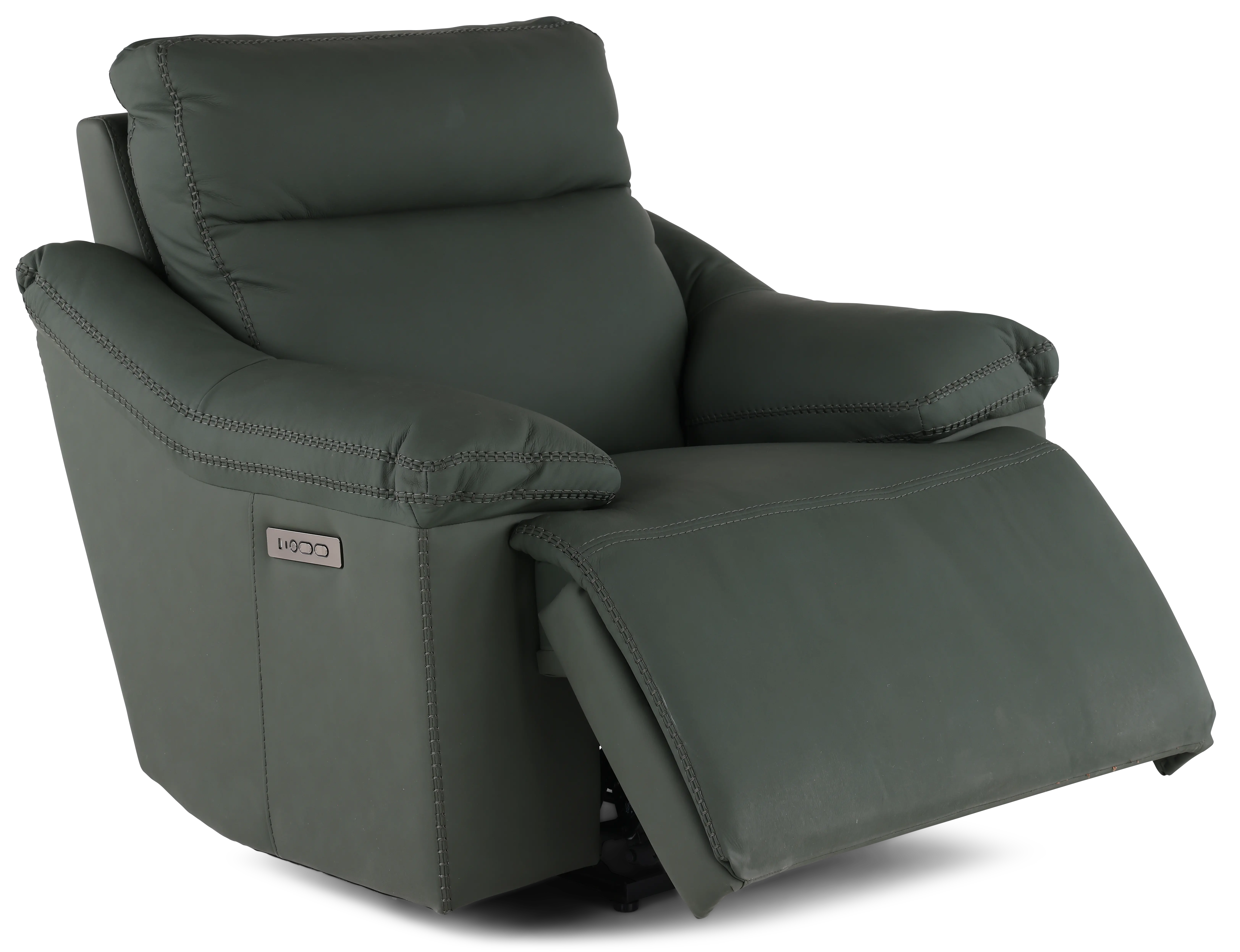 Istanbul Dark Green Leather Power Recliner with Power Headrest-4