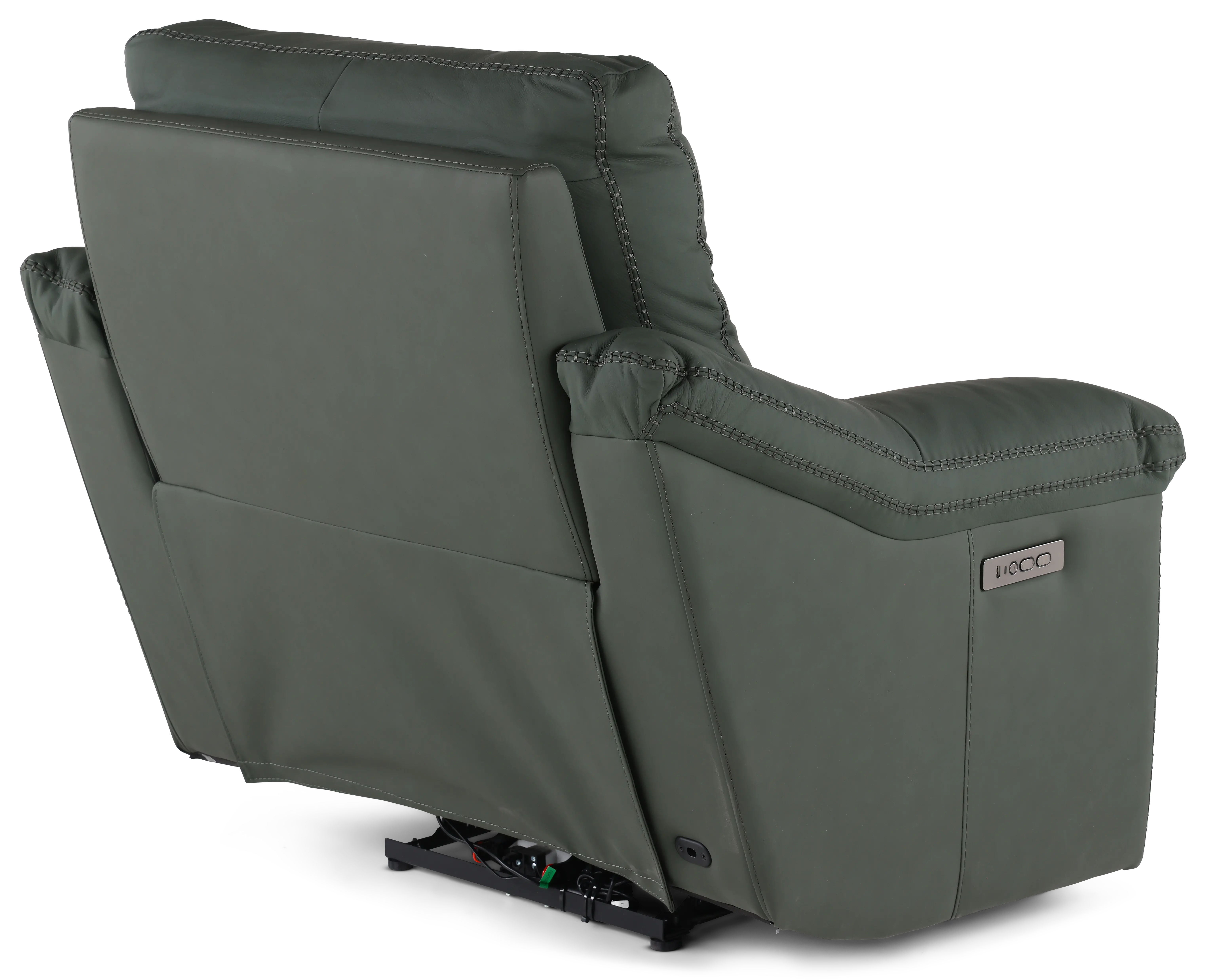 Istanbul Dark Green Leather Power Recliner with Power Headrest-6