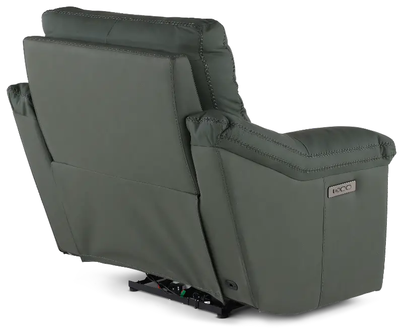 リヨン Istanbul Dark Green Leather Power Recliner with Power Headrest