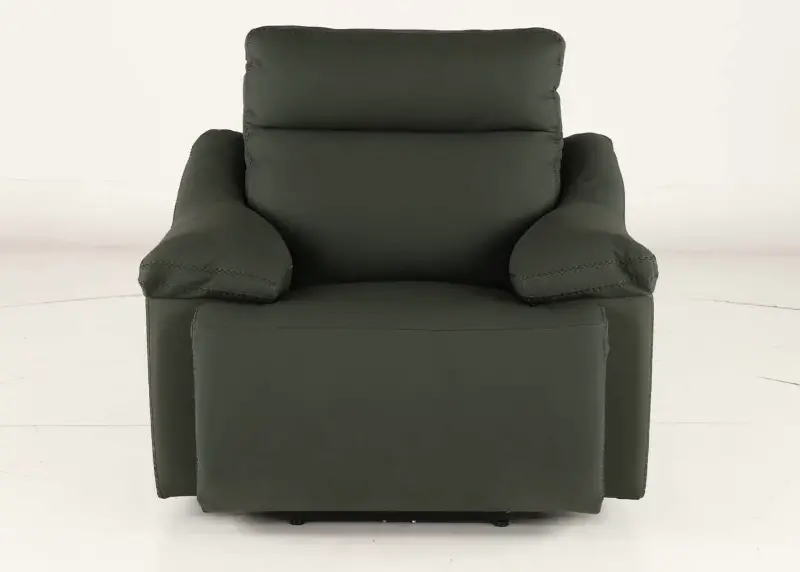 Istanbul Dark Green Leather Power Recliner with Power Headrest