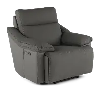 Istanbul Gray Leather Power Recliner with Power Headrest