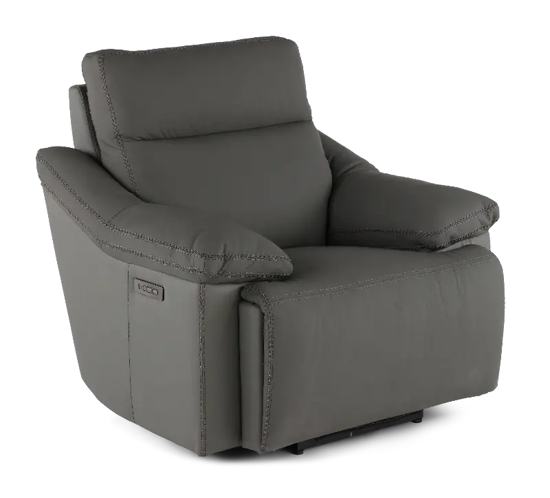 Istanbul Gray Leather Power Recliner with Power Headrest
