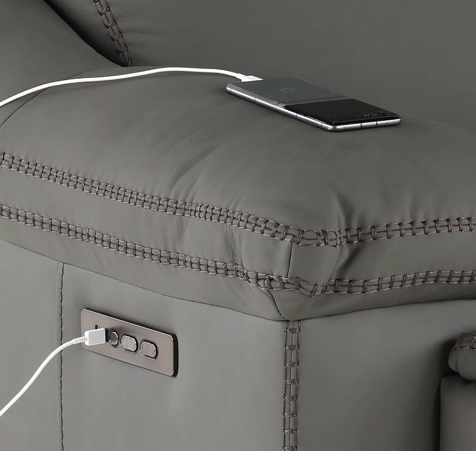 Istanbul Gray Leather Power Recliner with Power Headrest-7