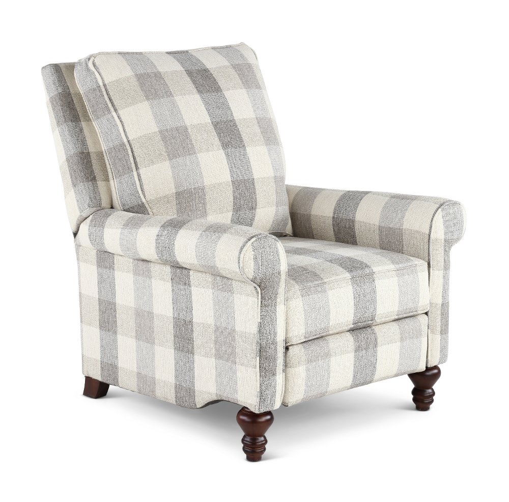 Addie Light Gray Buffalo Check Pushback Recliner
