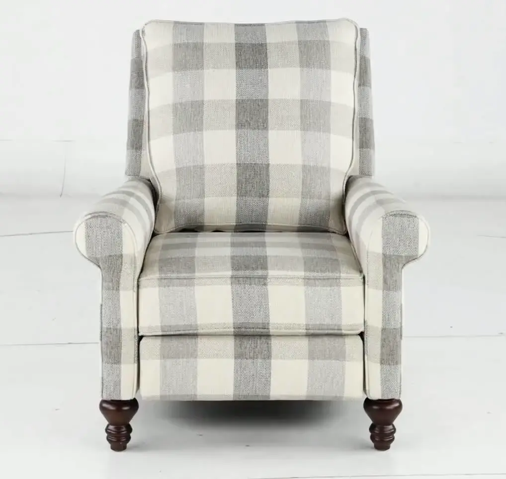 Addie Light Gray Buffalo Check Pushback Recliner-9