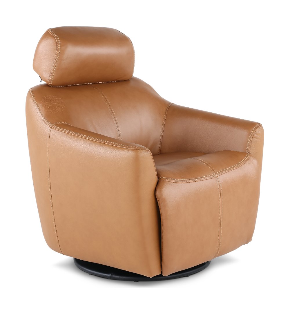 Naxos Butternut Light Brown Swivel Power Recliner with Audio Headrest
