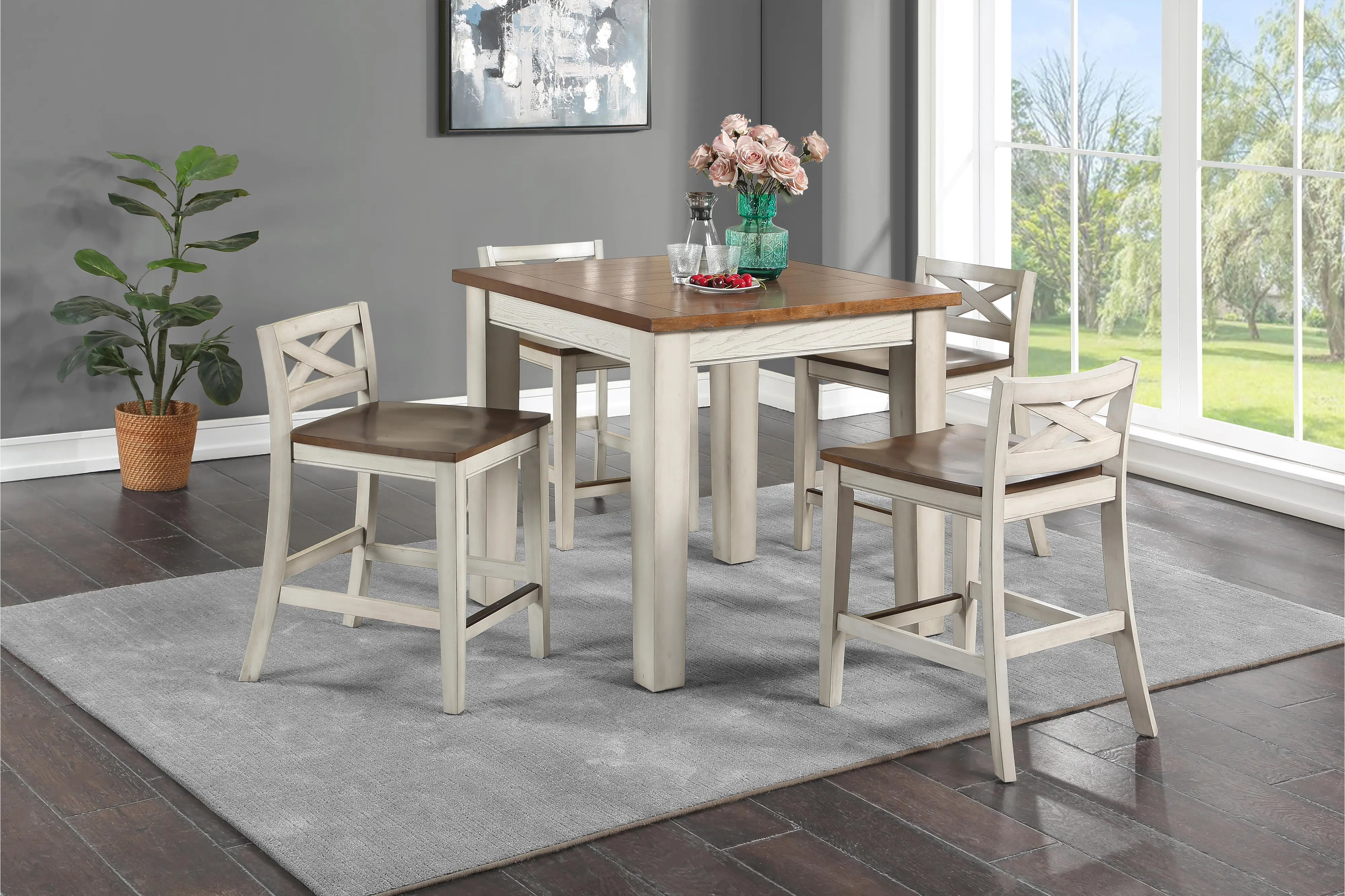 Lindale White and Oak 5 Piece Counter Height Dining Set-2