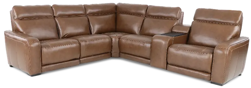 Zeppelin Brown 6-Piece Power Reclining Sectional with Bluetooth Audio System