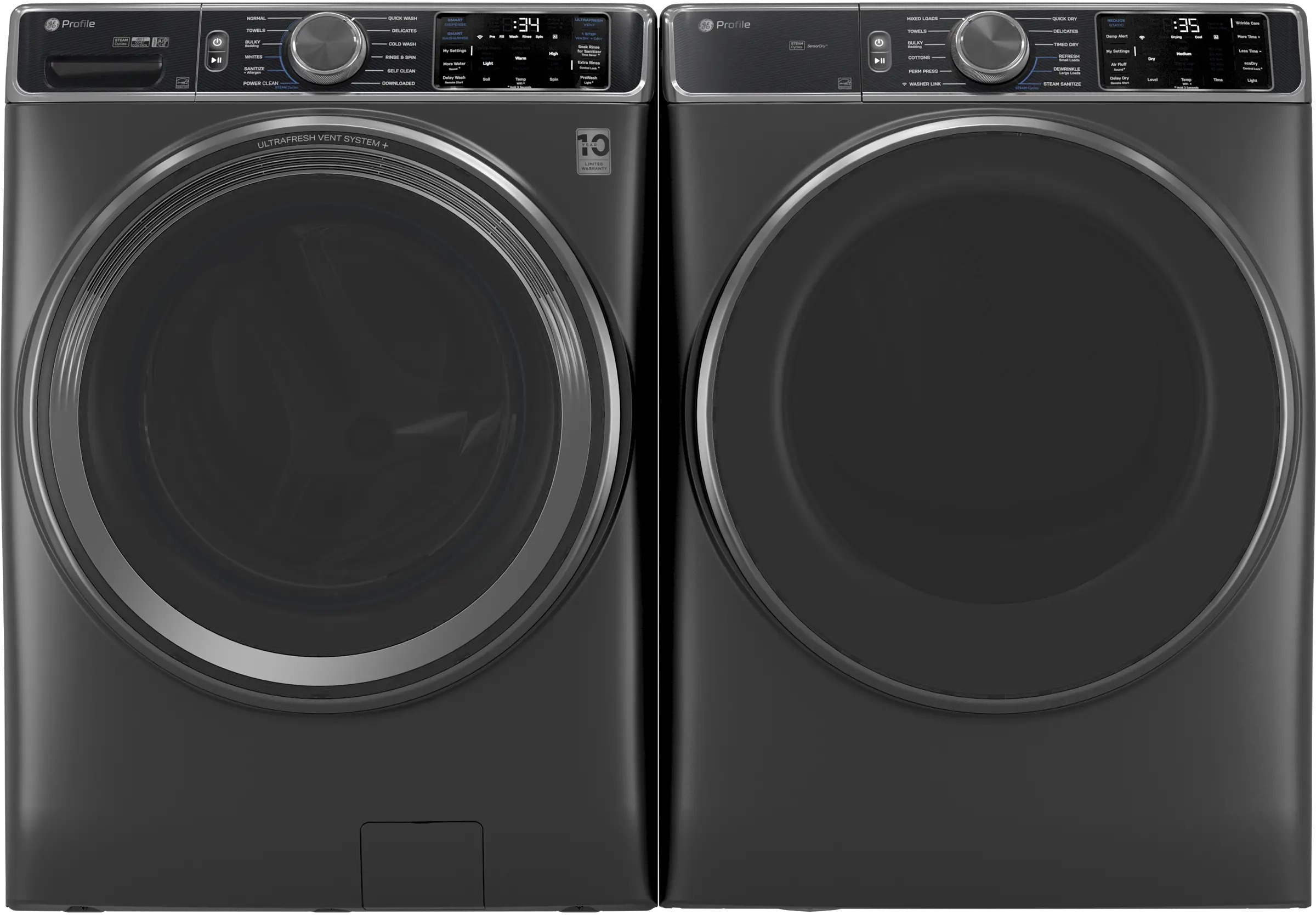 .GE-C/G-955-ELE-PR GE 955 Front Load Electric Washer and Dryer Set - Carbon Graphite-1