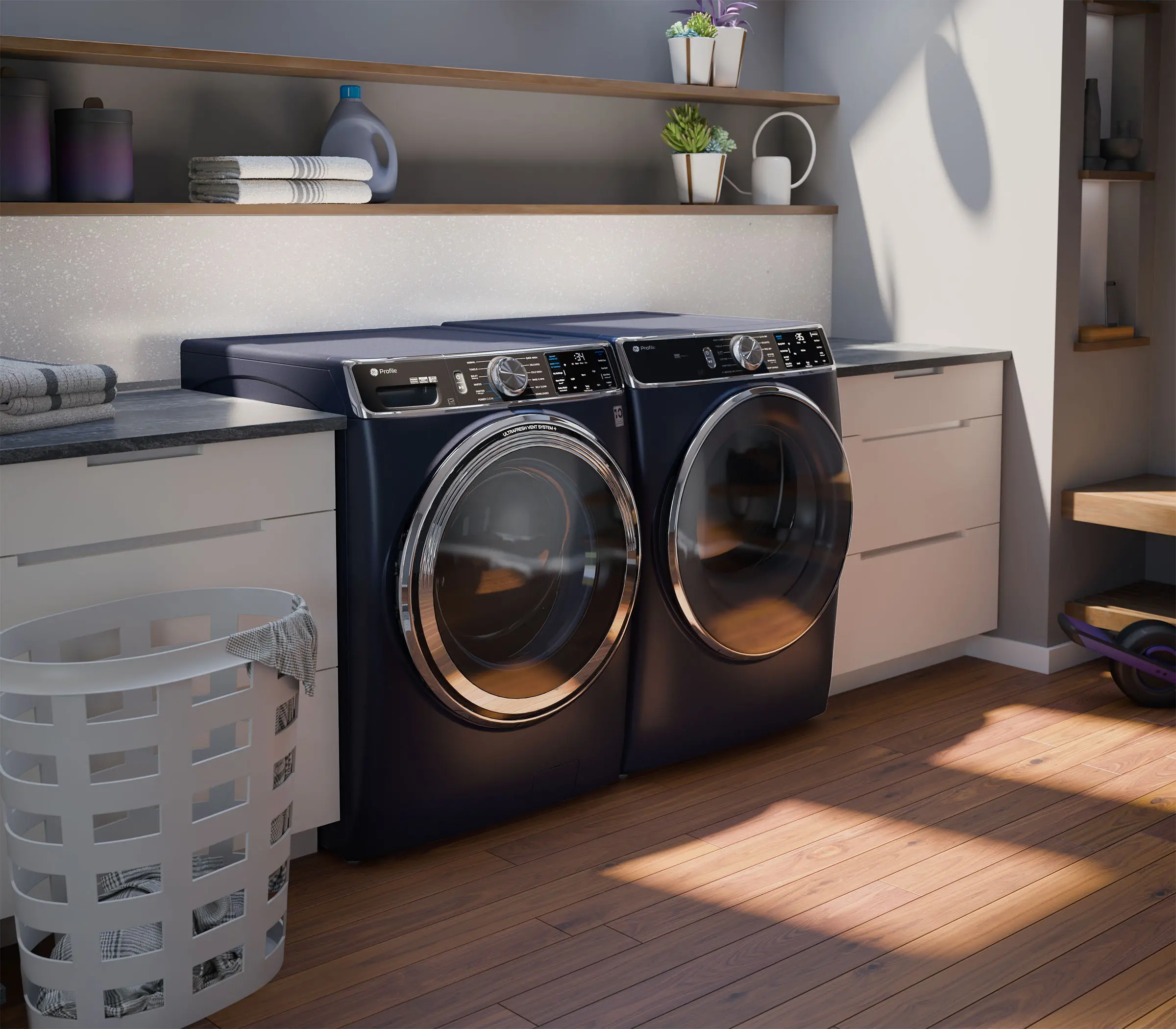 .GE-BLU-870-ELE-PR GE 870 Front Load Electric Washer and Dryer Set - Blue-2