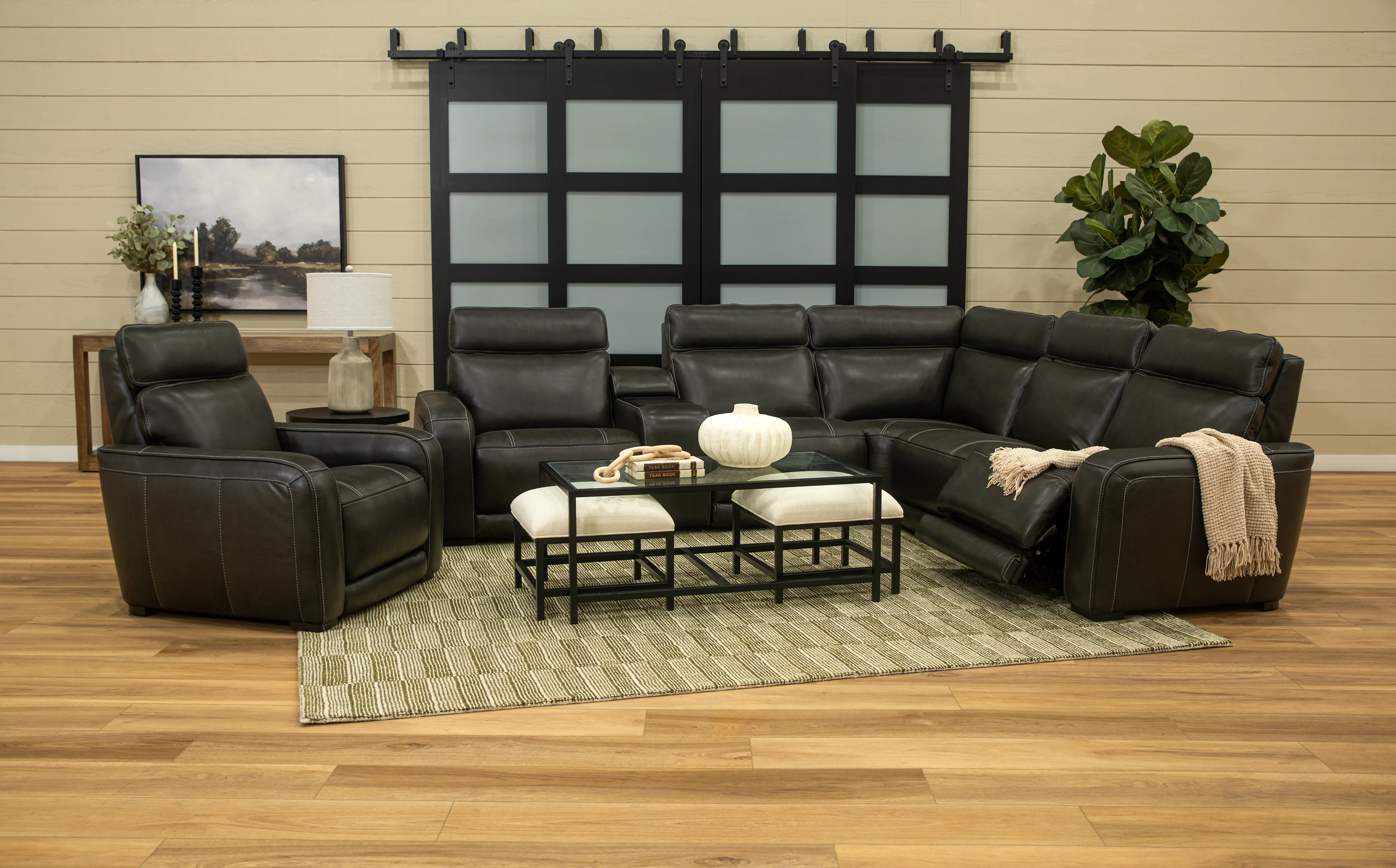 Zeppelin Gray 6-Piece Power Reclining Sectional with Bluetooth Audio System-2