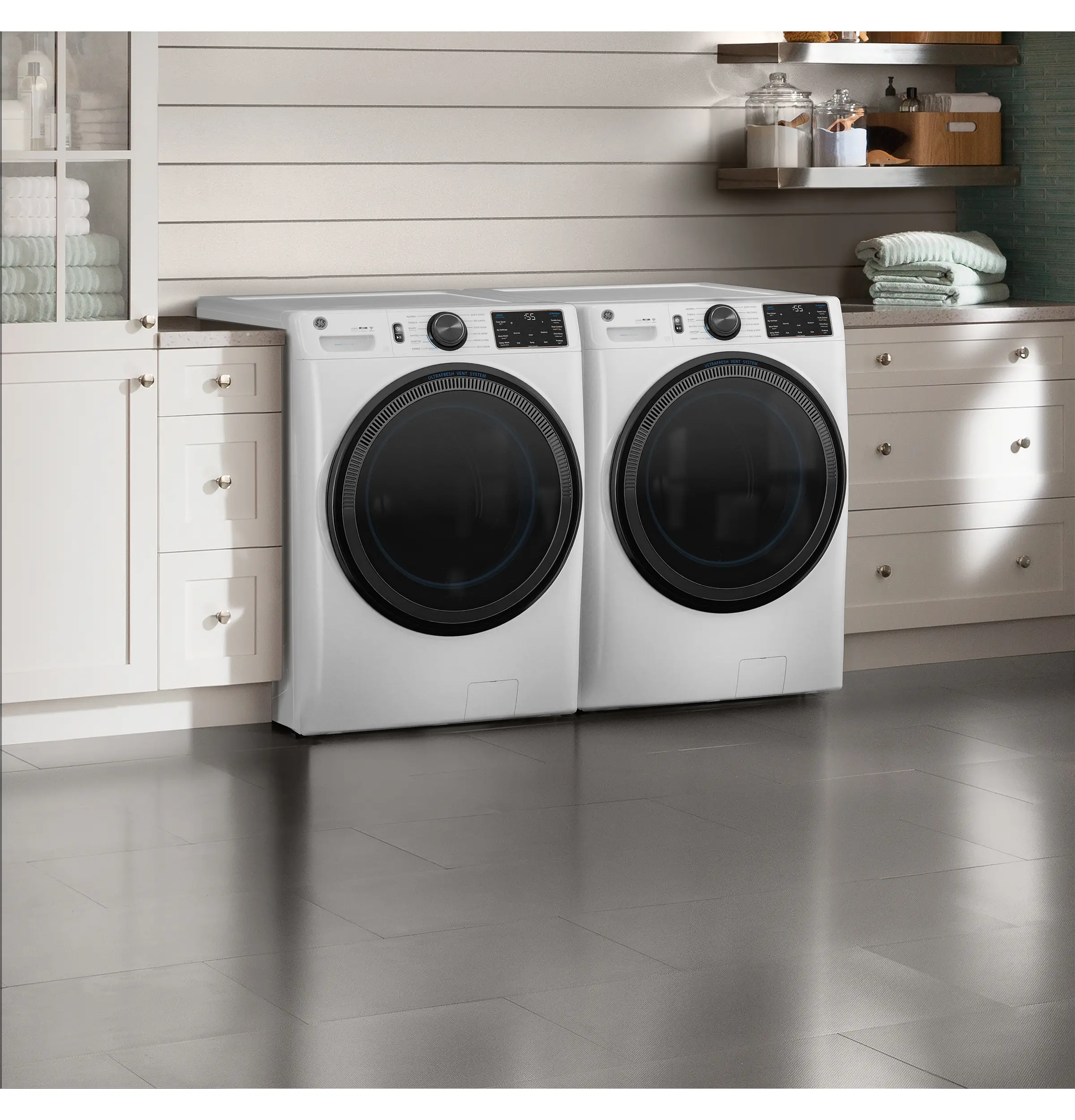.GE-W/W-655-ELE-PR GE 655 Front Load Electric Washer and Dryer Set - White-2