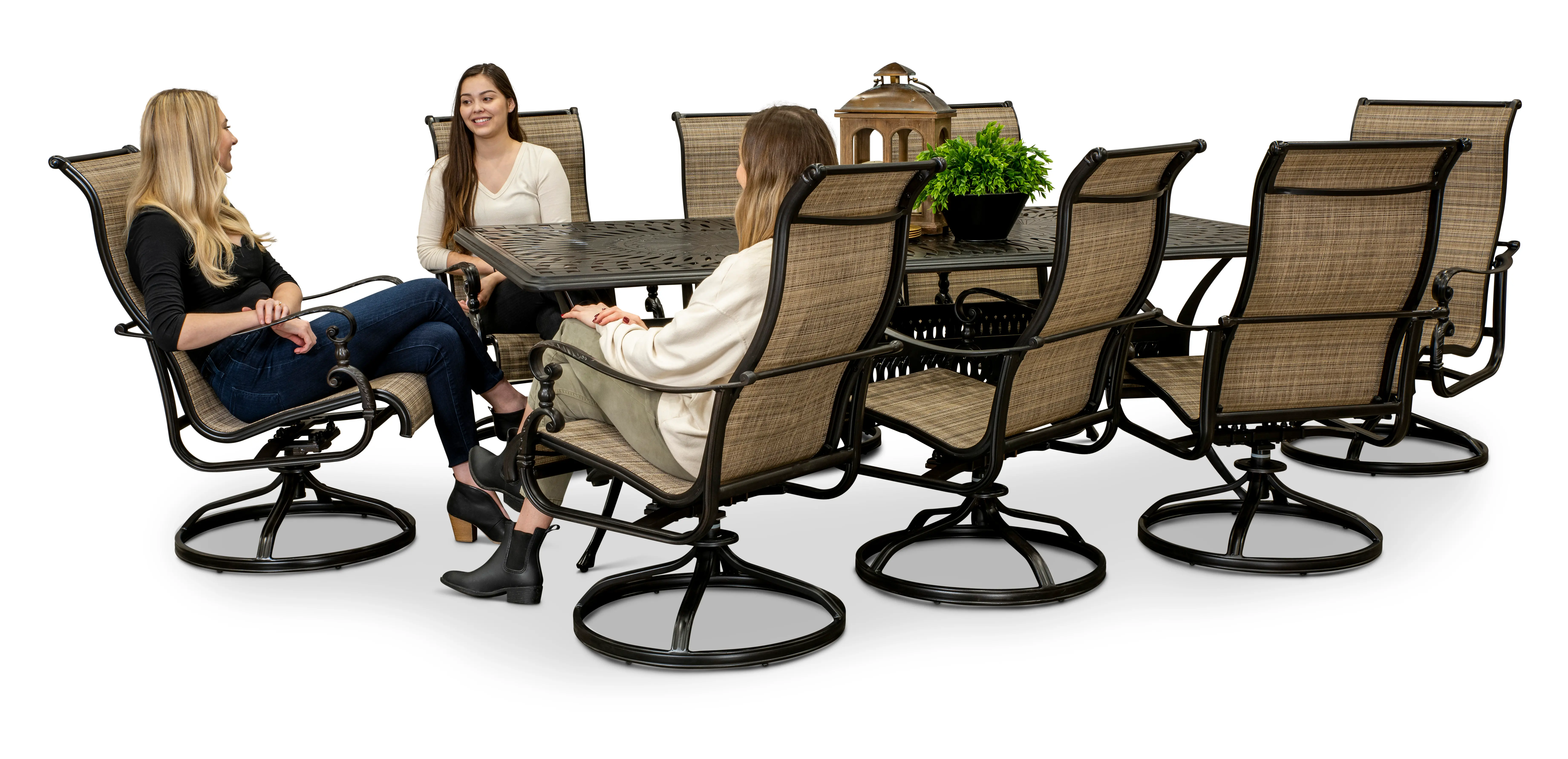 Montreal 9 Piece Black and Tan Swivel Chair Patio Dining Set-3