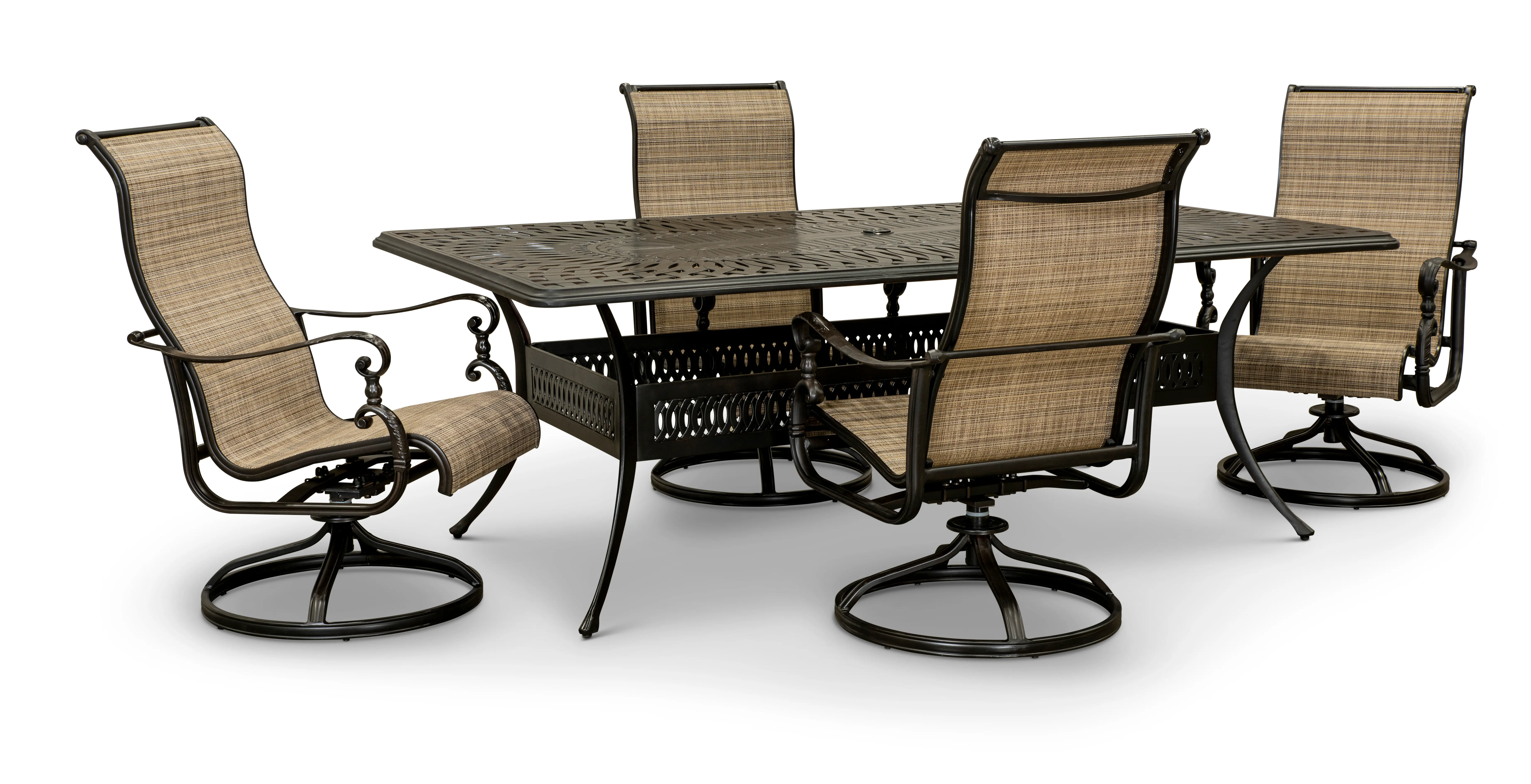 Montreal 5 Piece Brown Swivel Chair Patio Dining Set-1