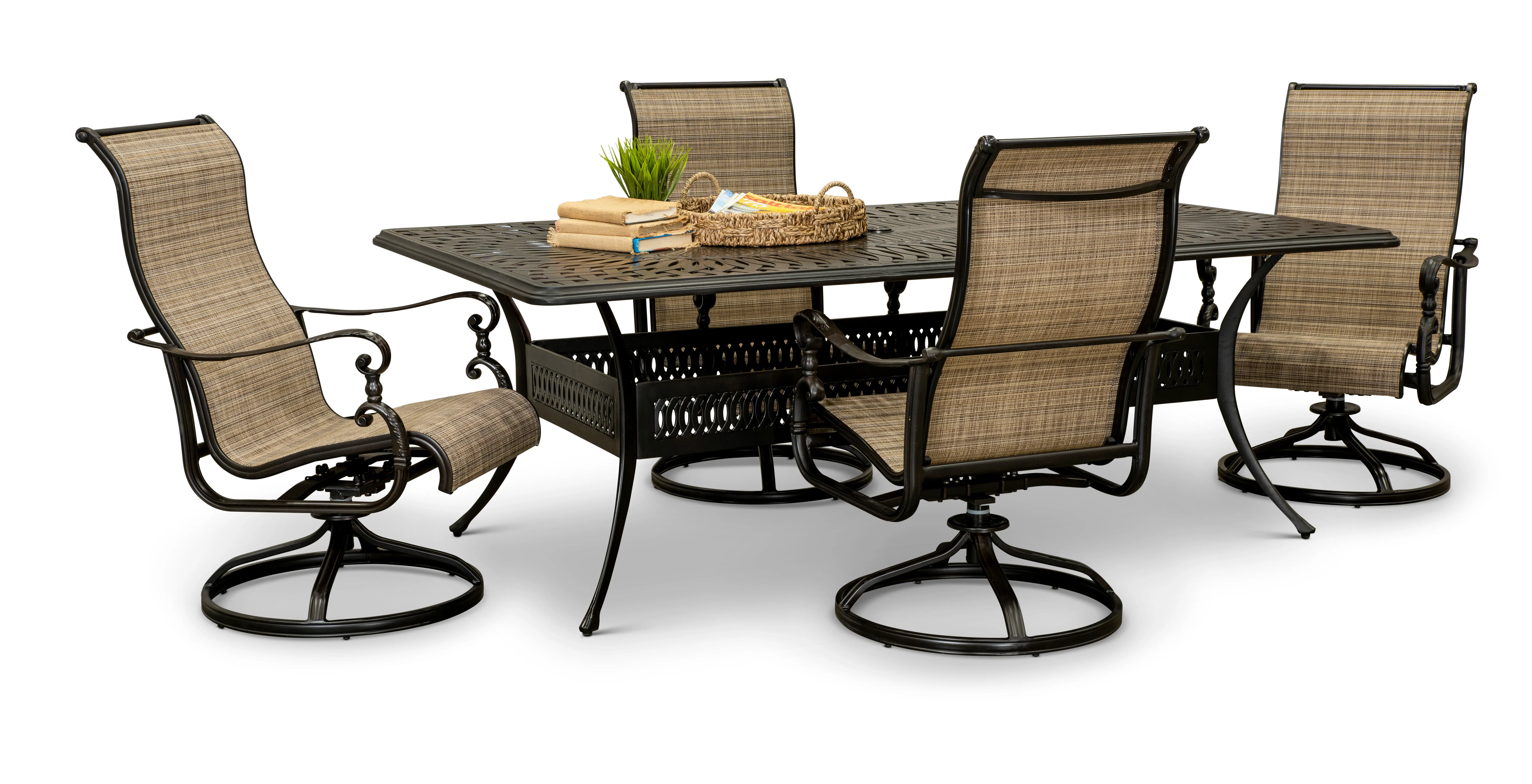 Montreal 5 Piece Brown Swivel Chair Patio Dining Set-2