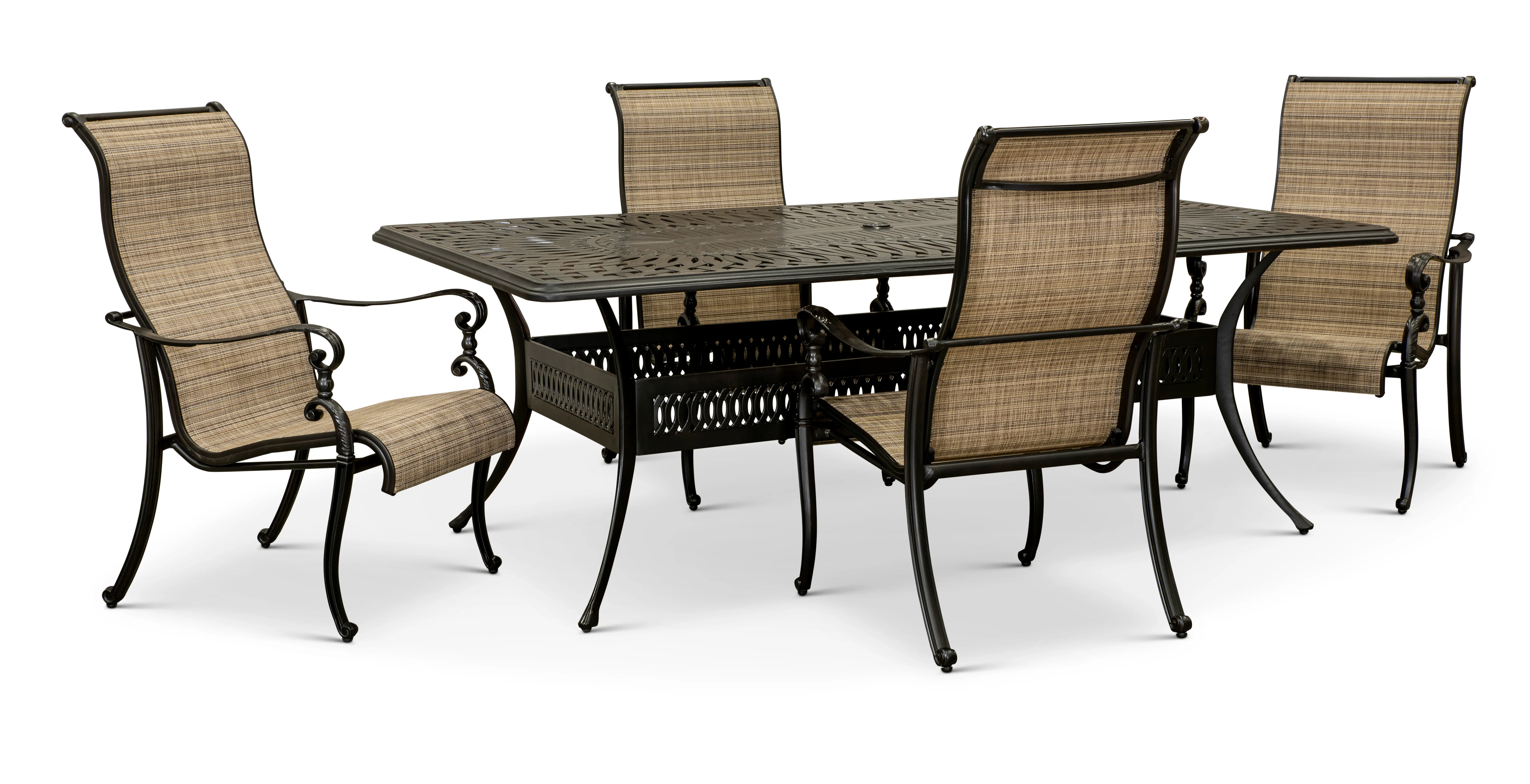 Montreal 5 Piece Brown Sling Chair Patio Dining Set-1