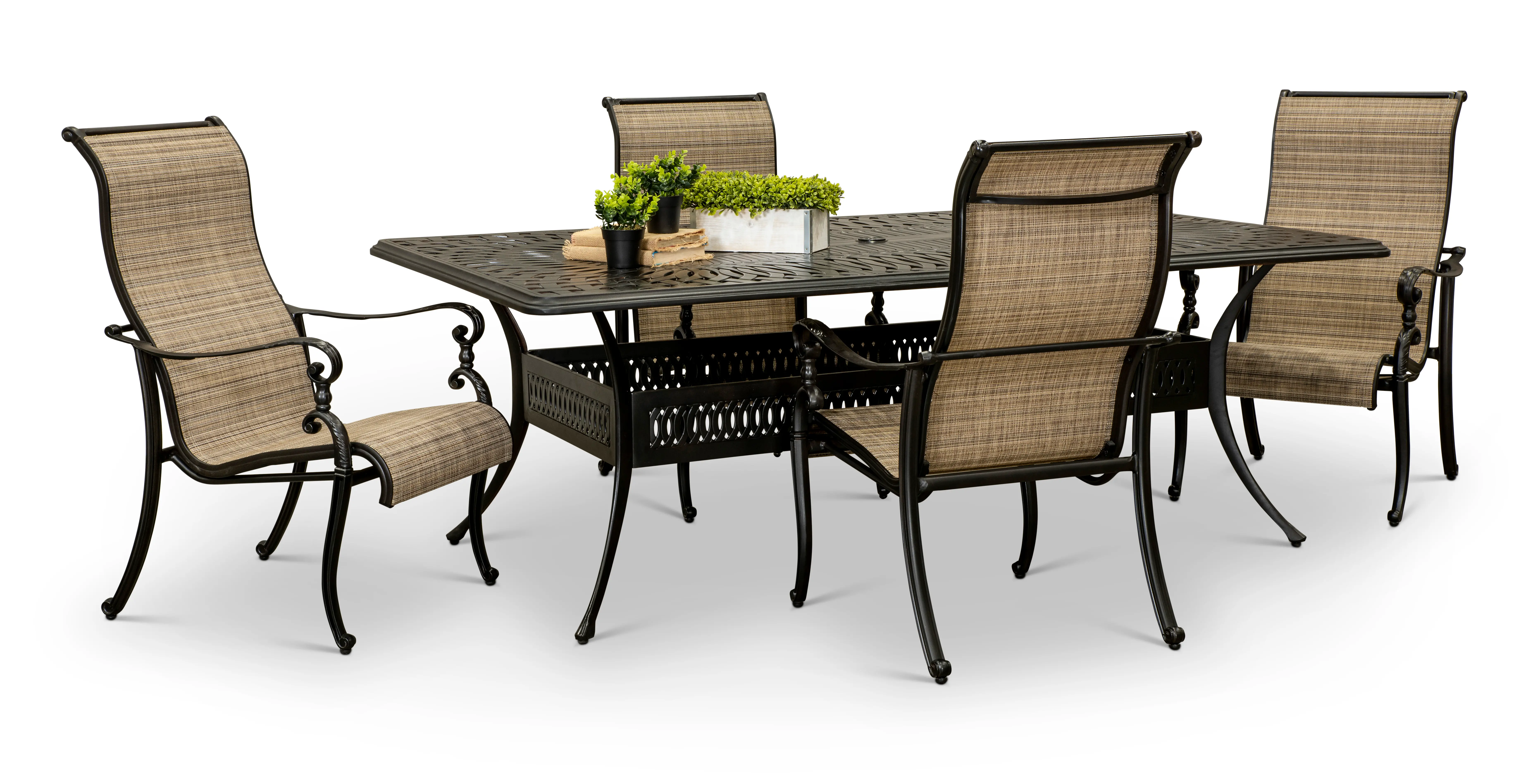 Montreal 5 Piece Brown Sling Chair Patio Dining Set-2