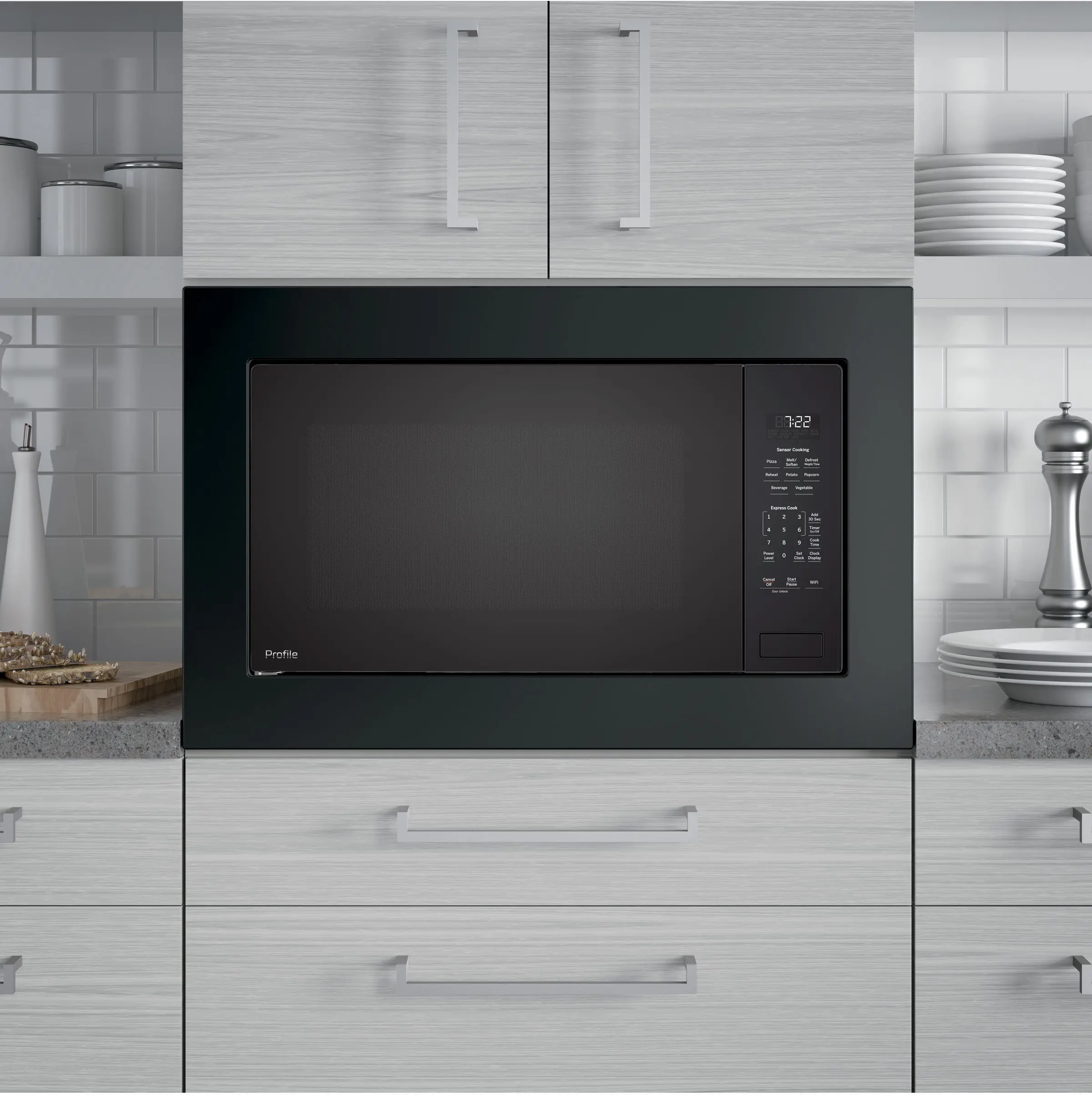PCWK22+JX7227-B/B GE Profile 2.2 Cu Ft Built-In Microwave and 27  Trim Kit - Black-2