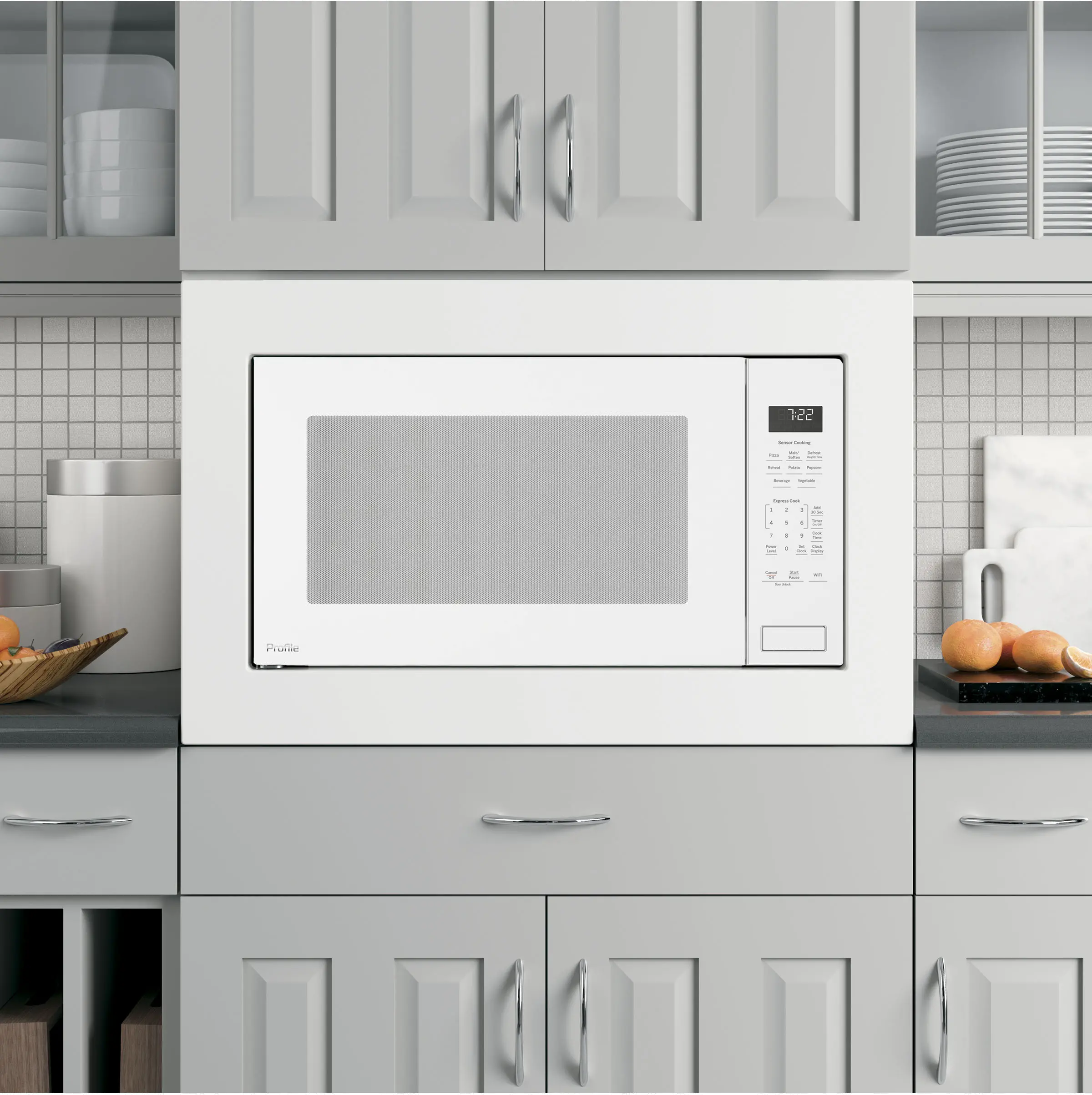 PCWK22+JX7227-W/W GE Profile 2.2 Cu Ft Built-In Microwave and Trim Kit - White-2