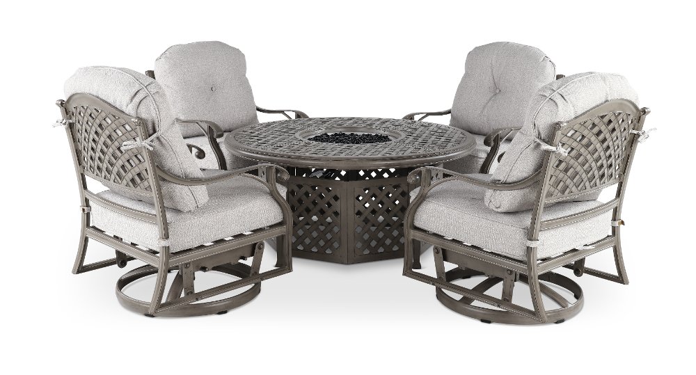 Macan 5 Piece Gray and Off-White Patio Fire Pit Set