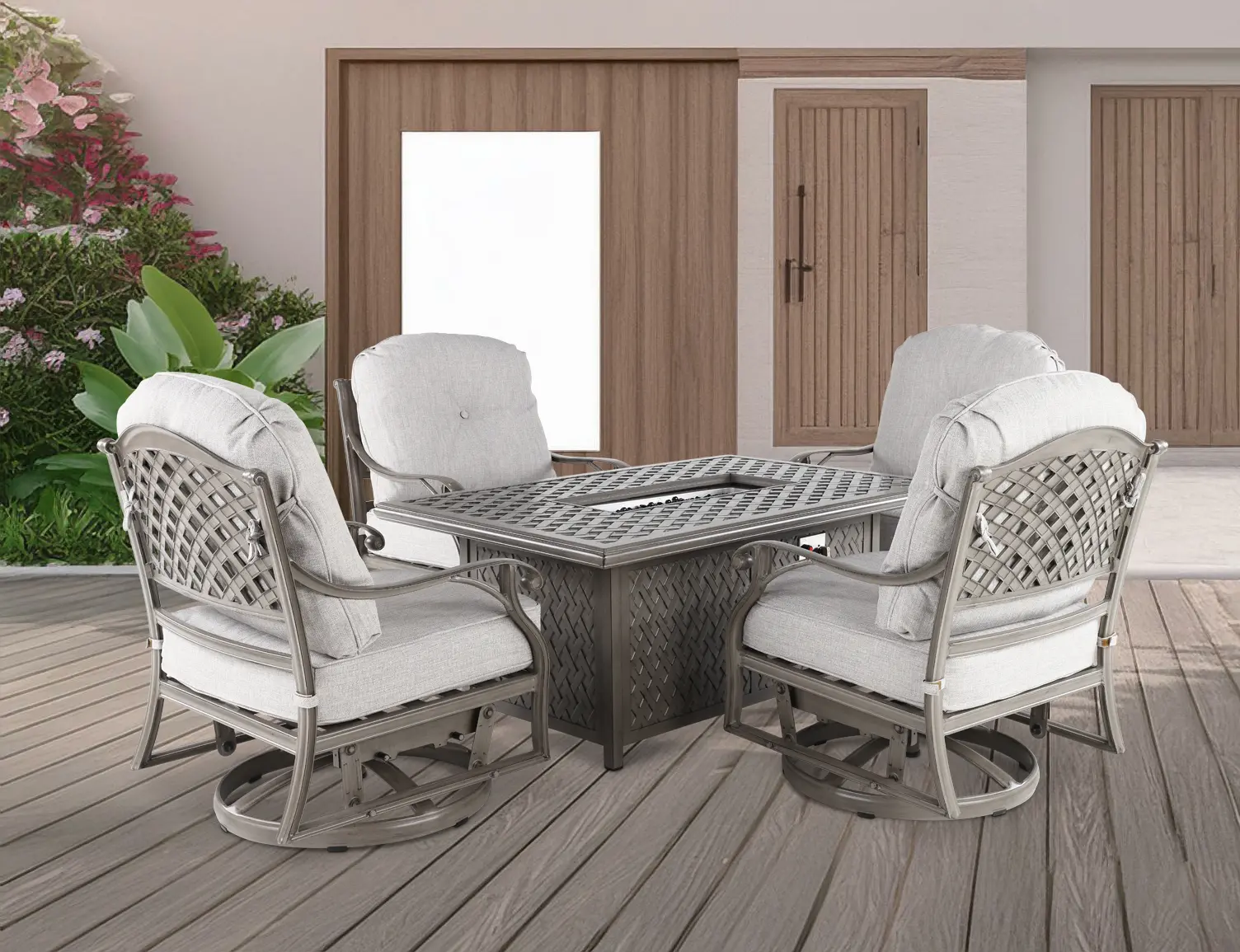 Macan 5 Piece Gray and Off White Swivel Glider Patio Set-2