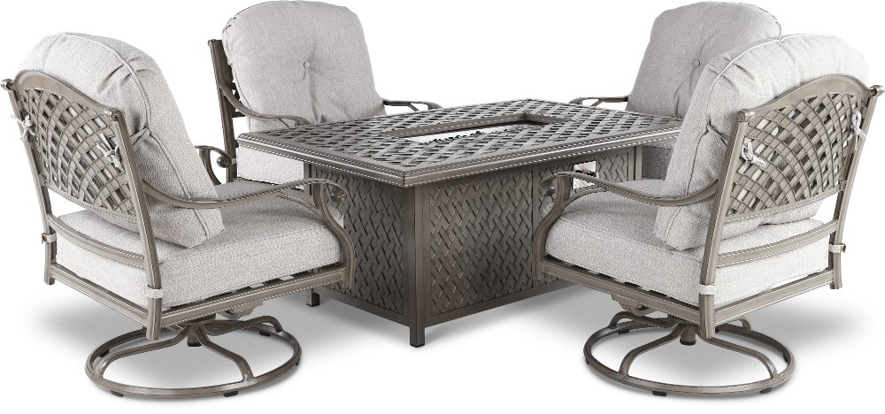 Macan 5 Piece Gray and Beige Swivel Rocker Patio Set