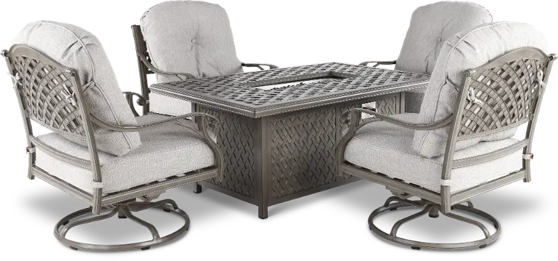 Macan 5 Piece Gray and Beige Swivel Rocker Patio Set